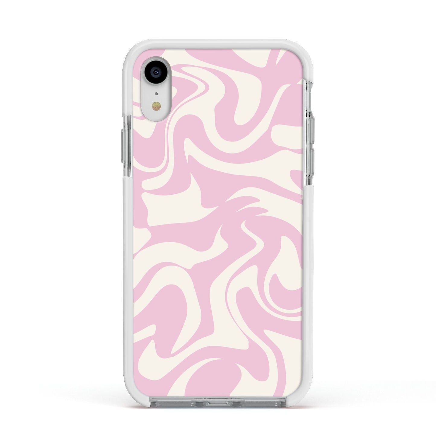 Hippy Swirl Apple iPhone XR Impact Case White Edge on Silver Phone