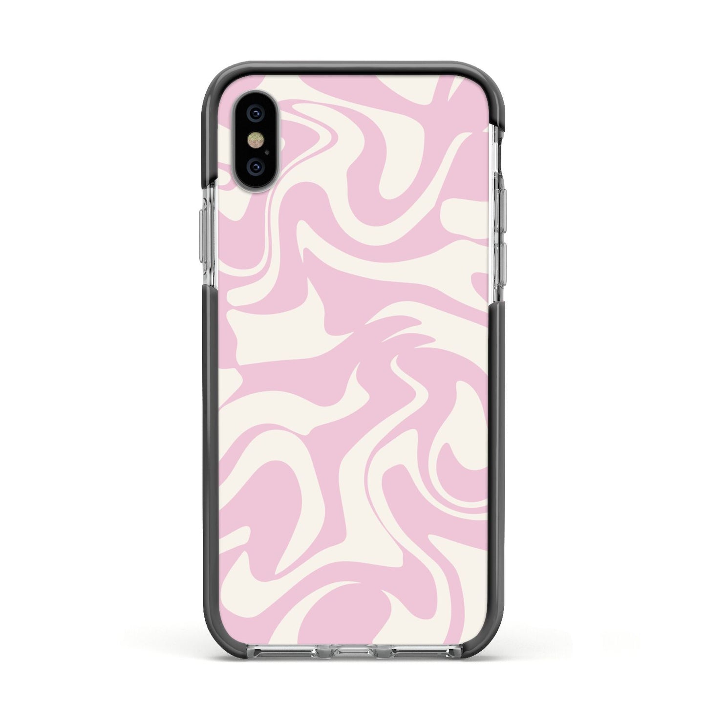 Hippy Swirl Apple iPhone Xs Impact Case Black Edge on Silver Phone