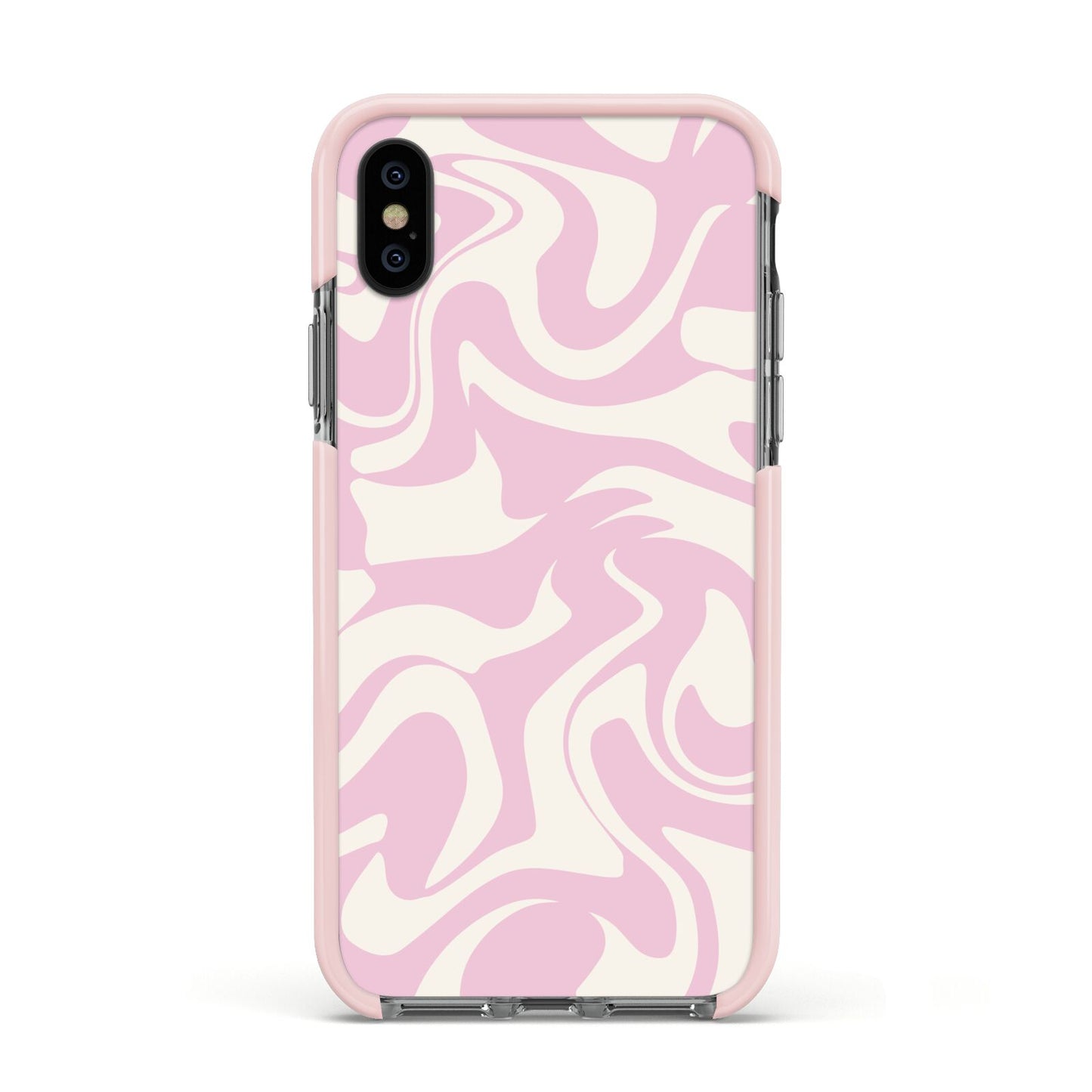 Hippy Swirl Apple iPhone Xs Impact Case Pink Edge on Black Phone