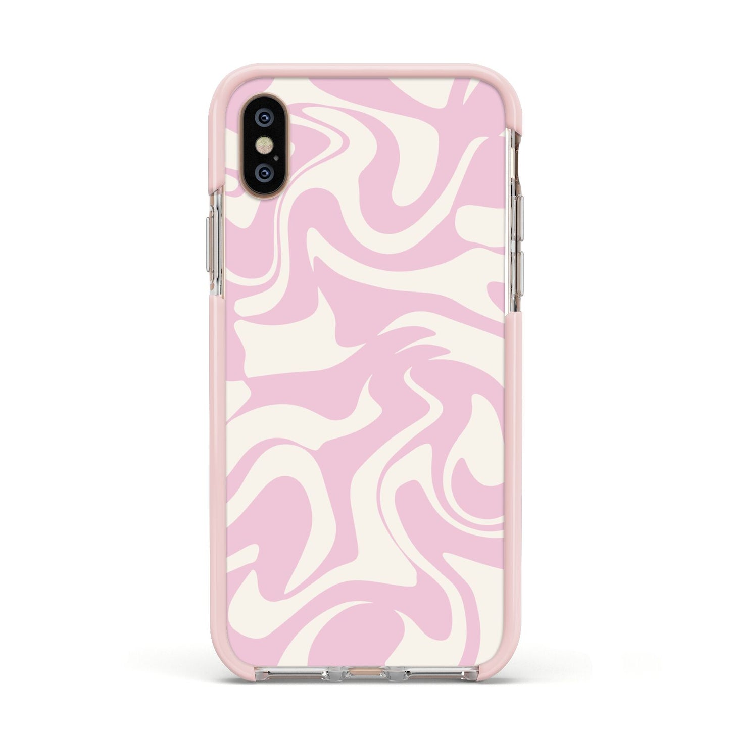 Hippy Swirl Apple iPhone Xs Impact Case Pink Edge on Gold Phone