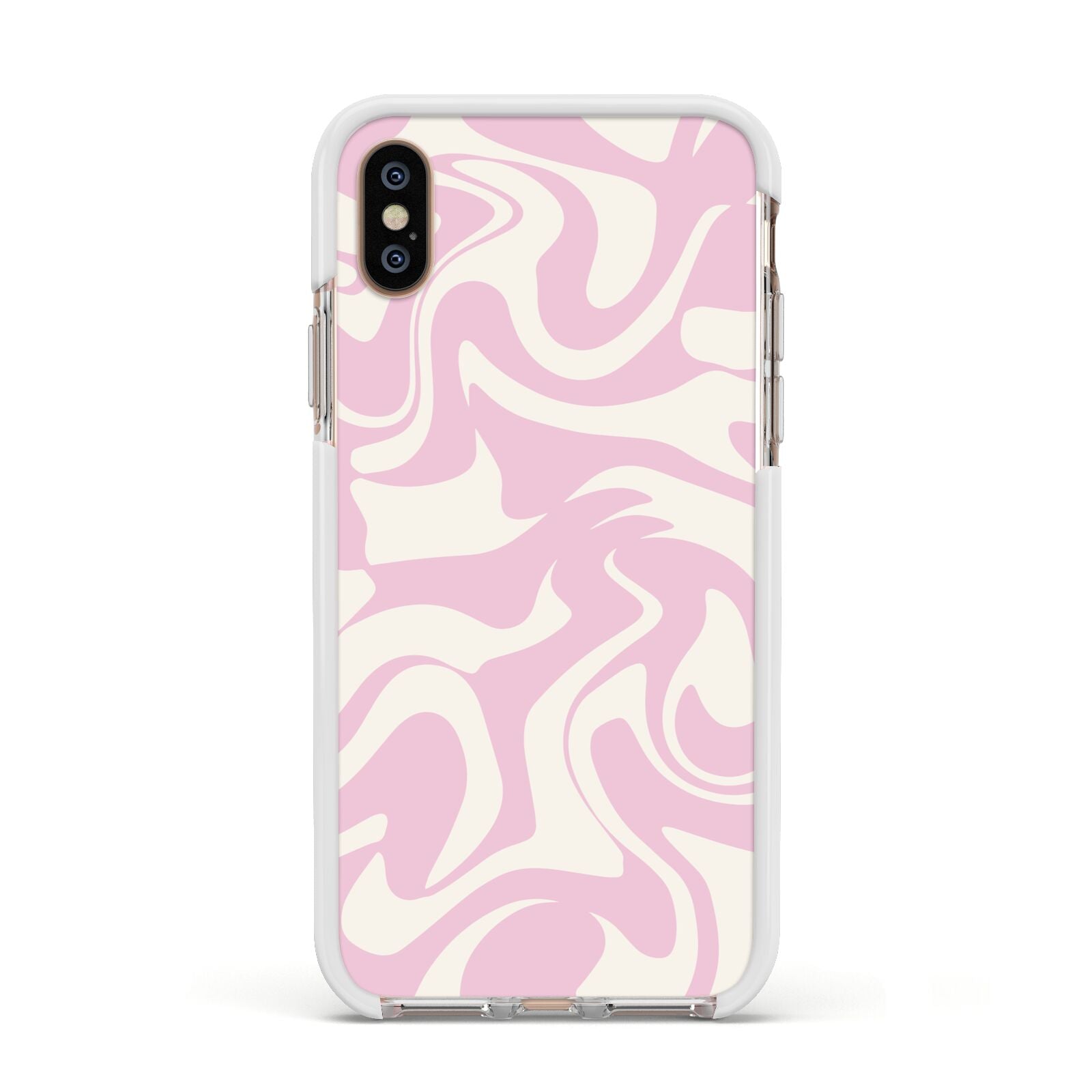 Hippy Swirl Apple iPhone Xs Impact Case White Edge on Gold Phone