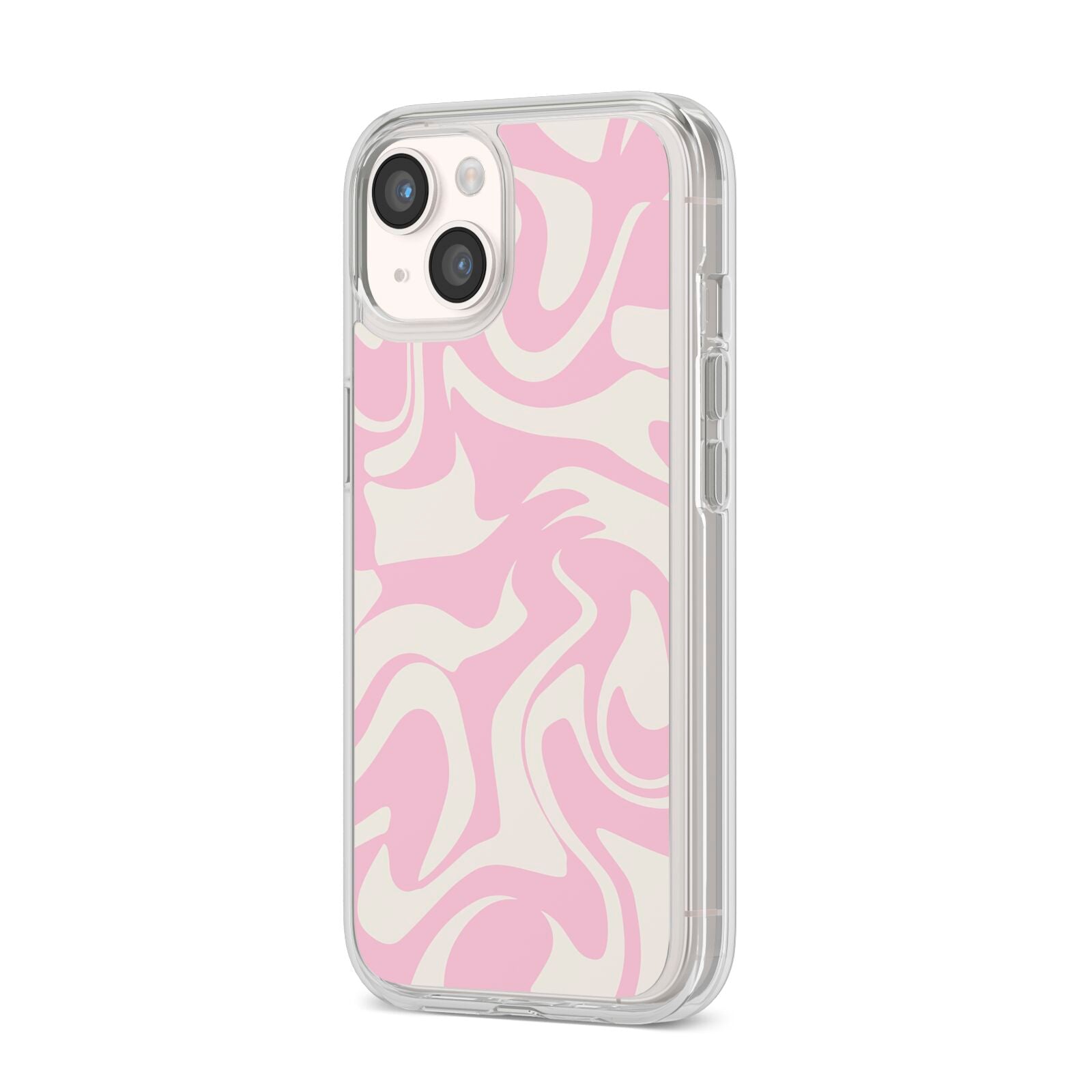 Hippy Swirl iPhone 14 Clear Tough Case Starlight Angled Image