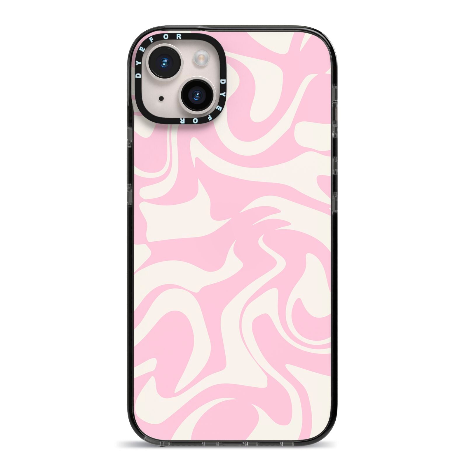 Hippy Swirl iPhone 14 Plus Black Impact Case on Silver phone