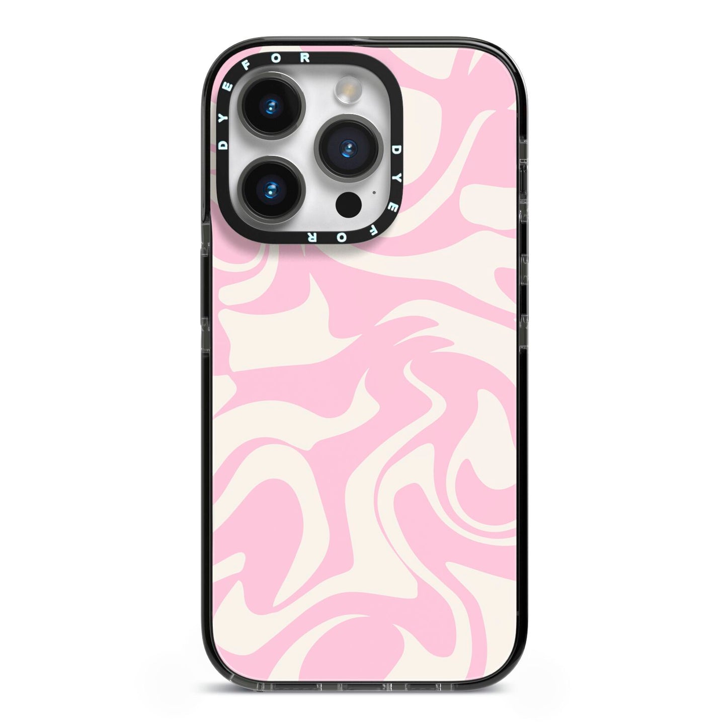 Hippy Swirl iPhone 14 Pro Black Impact Case on Silver phone