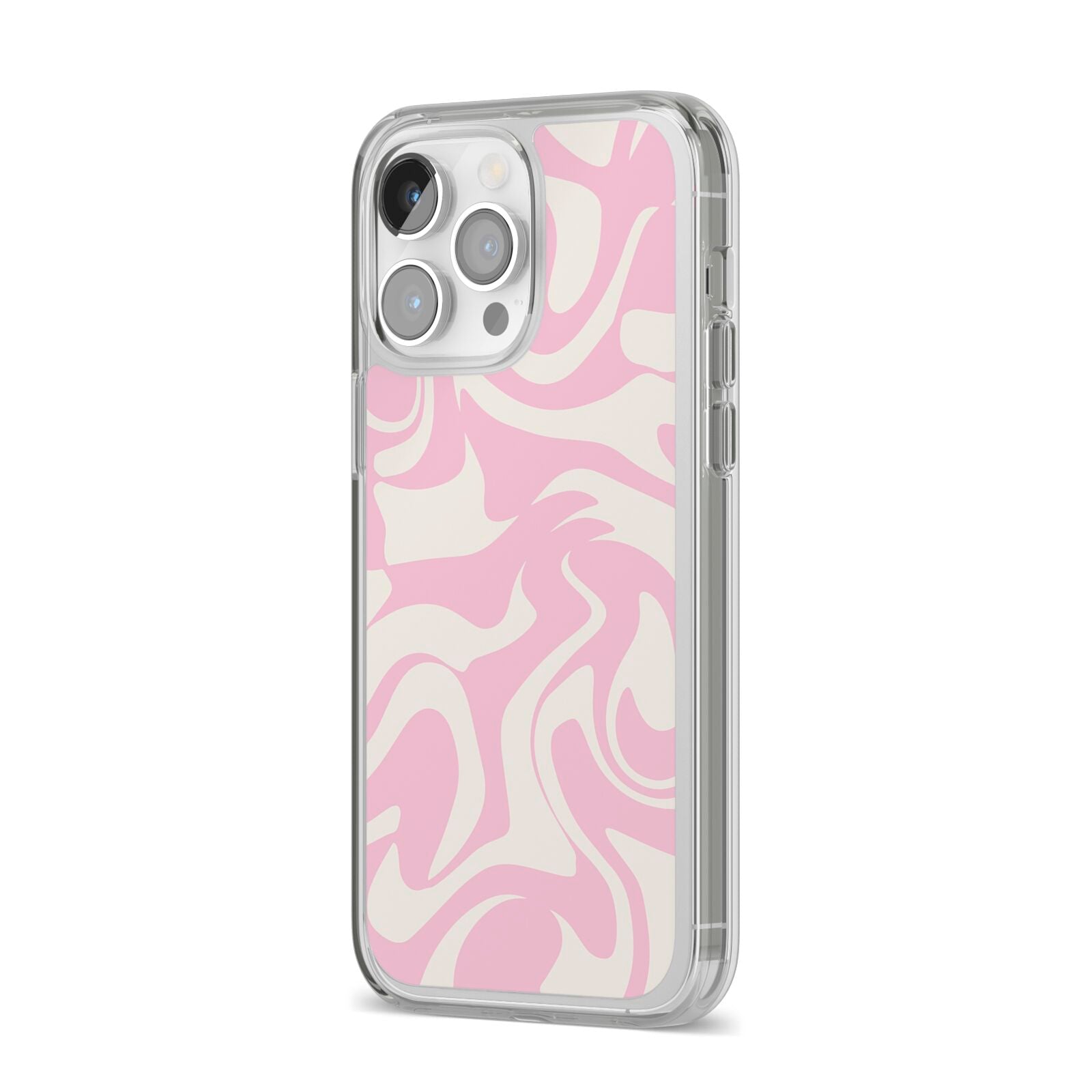 Hippy Swirl iPhone 14 Pro Max Clear Tough Case Silver Angled Image