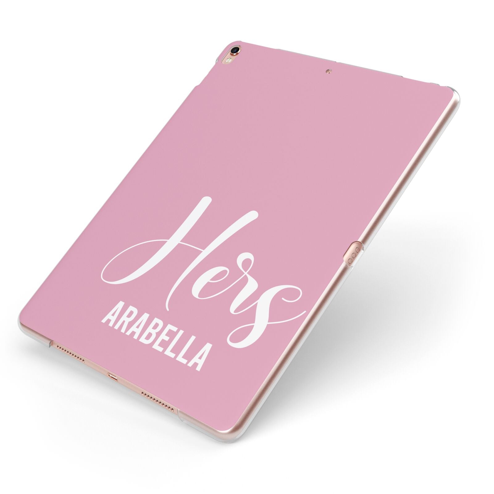 His or Hers Personalised Apple iPad Case on Rose Gold iPad Side View