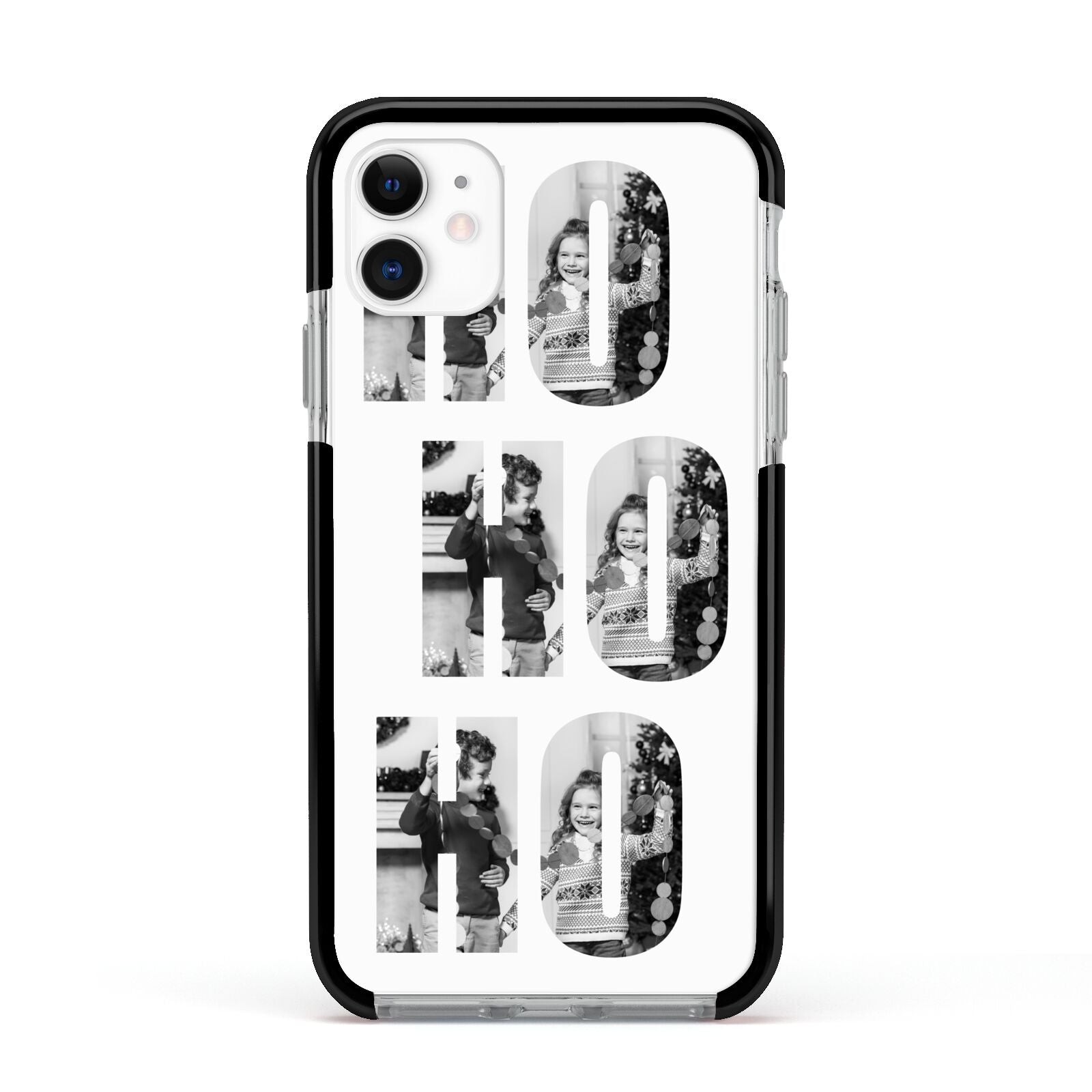 Ho Ho Ho Photo Upload Christmas Apple iPhone 11 in White with Black Impact Case