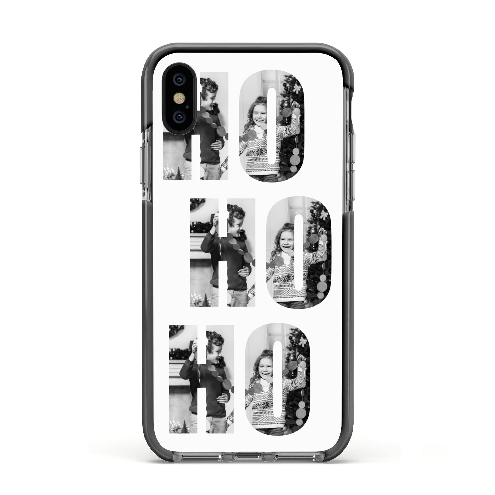 Ho Ho Ho Photo Upload Christmas Apple iPhone Xs Impact Case Black Edge on Black Phone