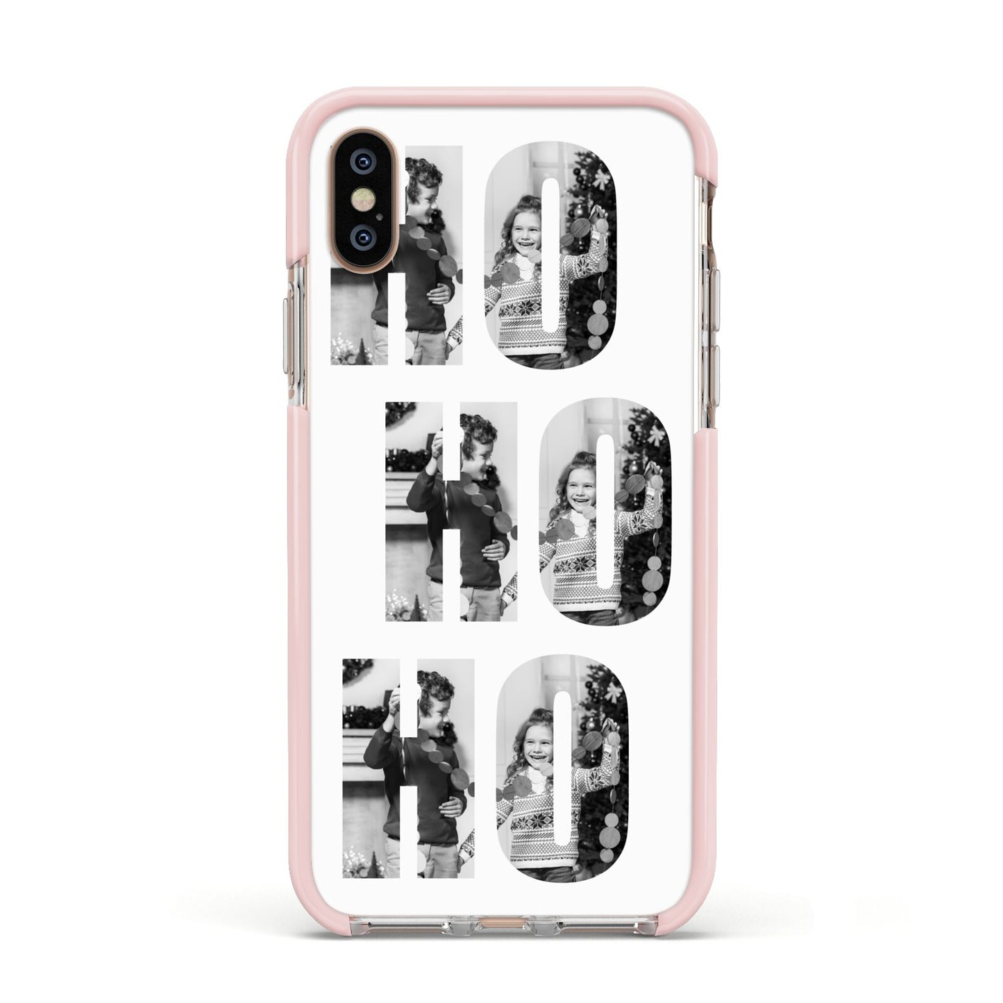 Ho Ho Ho Photo Upload Christmas Apple iPhone Xs Impact Case Pink Edge on Gold Phone