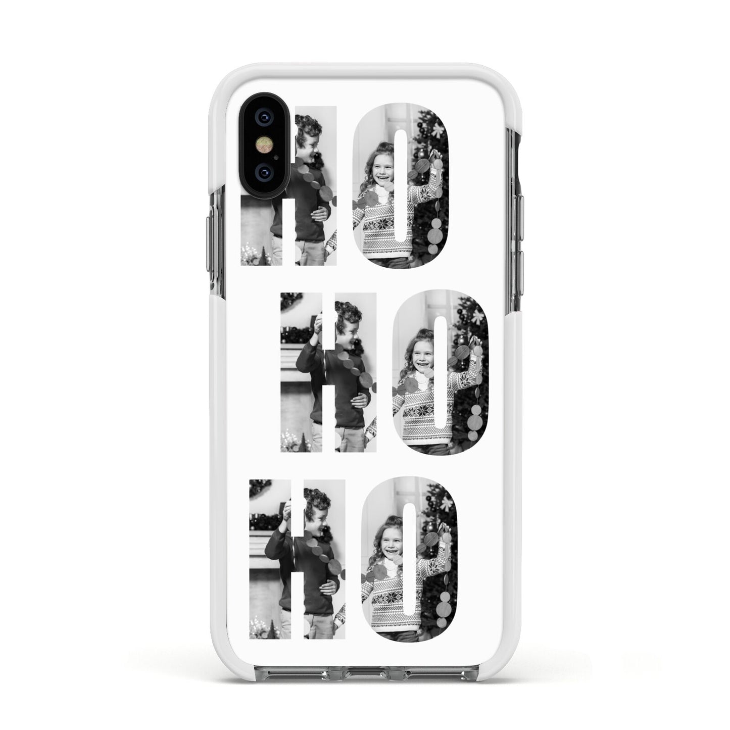 Ho Ho Ho Photo Upload Christmas Apple iPhone Xs Impact Case White Edge on Black Phone