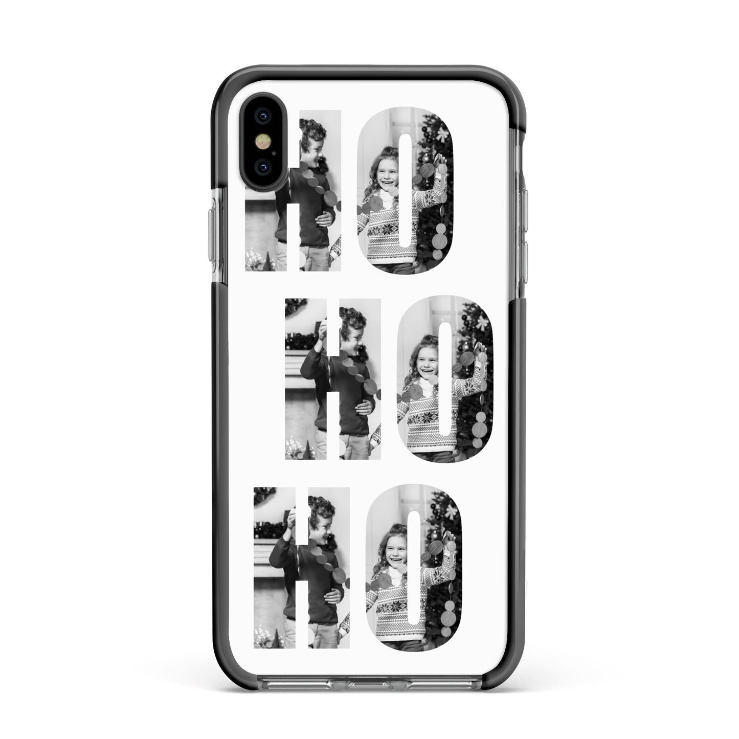 Ho Ho Ho Photo Upload Christmas Apple iPhone Xs Max Impact Case Black Edge on Black Phone