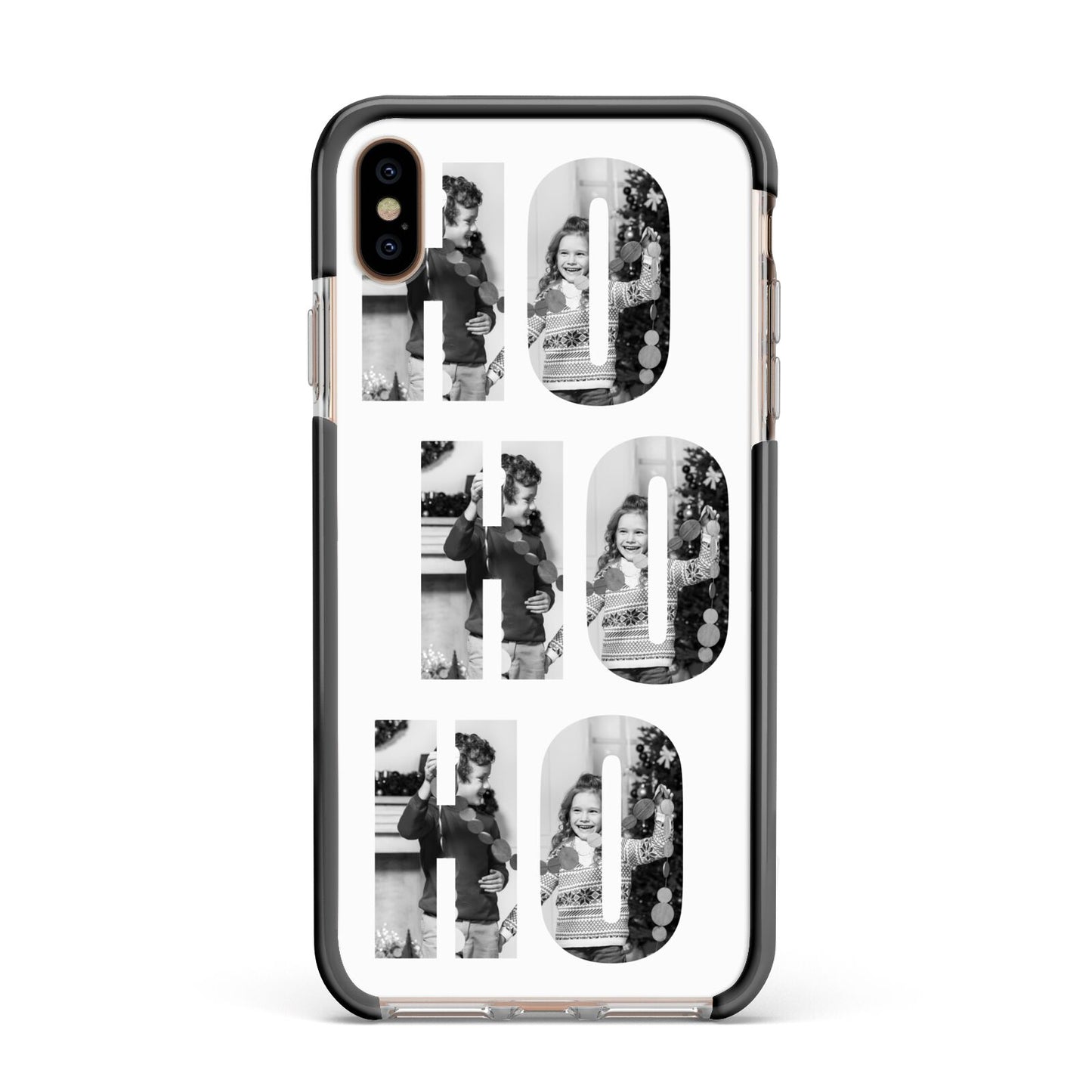 Ho Ho Ho Photo Upload Christmas Apple iPhone Xs Max Impact Case Black Edge on Gold Phone