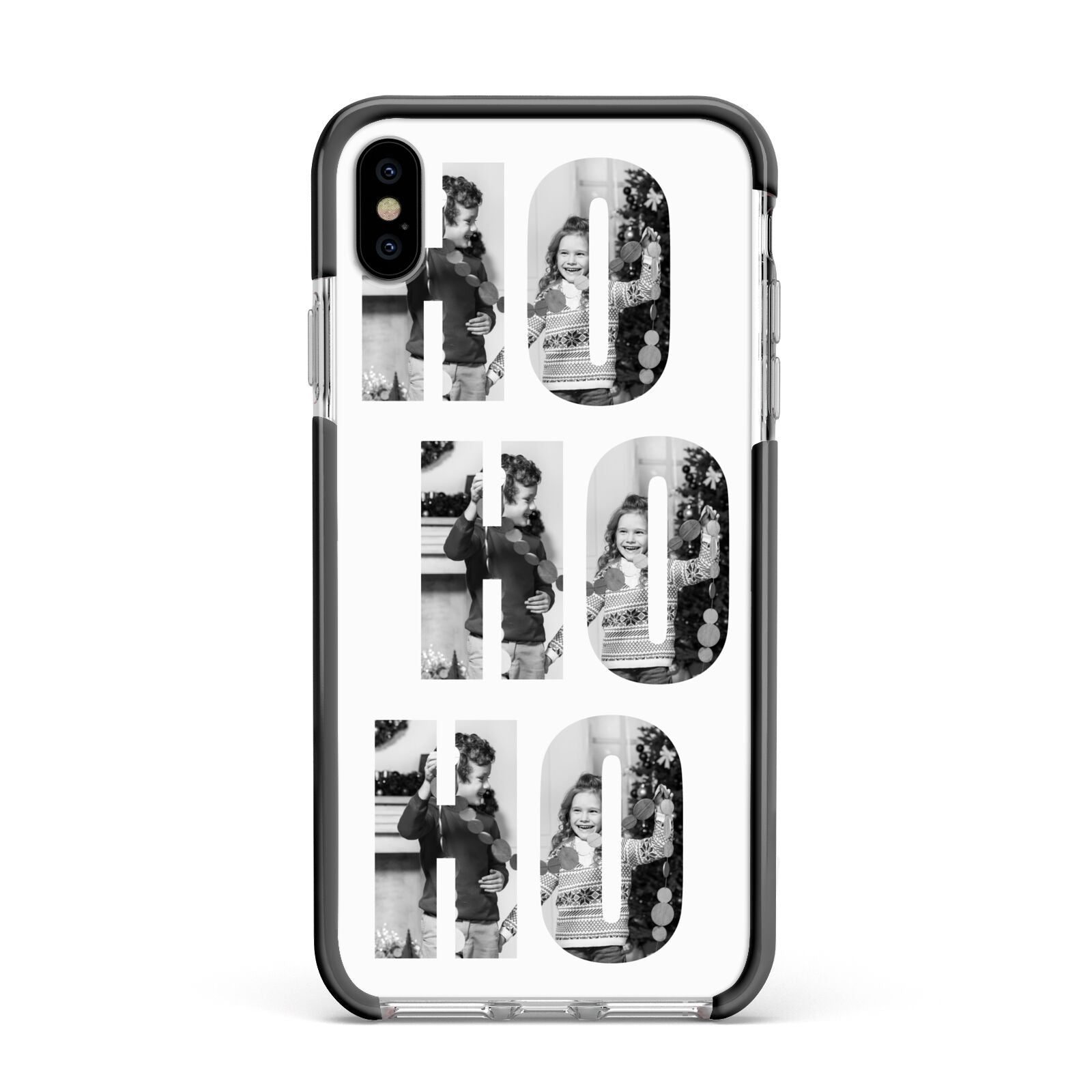 Ho Ho Ho Photo Upload Christmas Apple iPhone Xs Max Impact Case Black Edge on Silver Phone