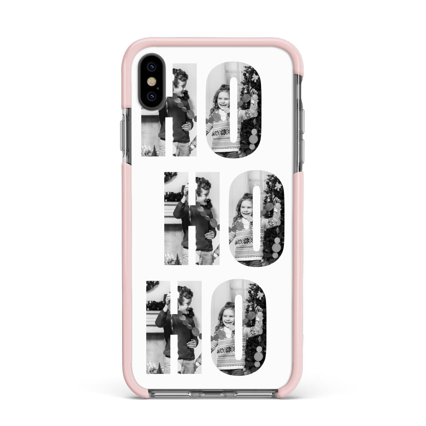 Ho Ho Ho Photo Upload Christmas Apple iPhone Xs Max Impact Case Pink Edge on Black Phone