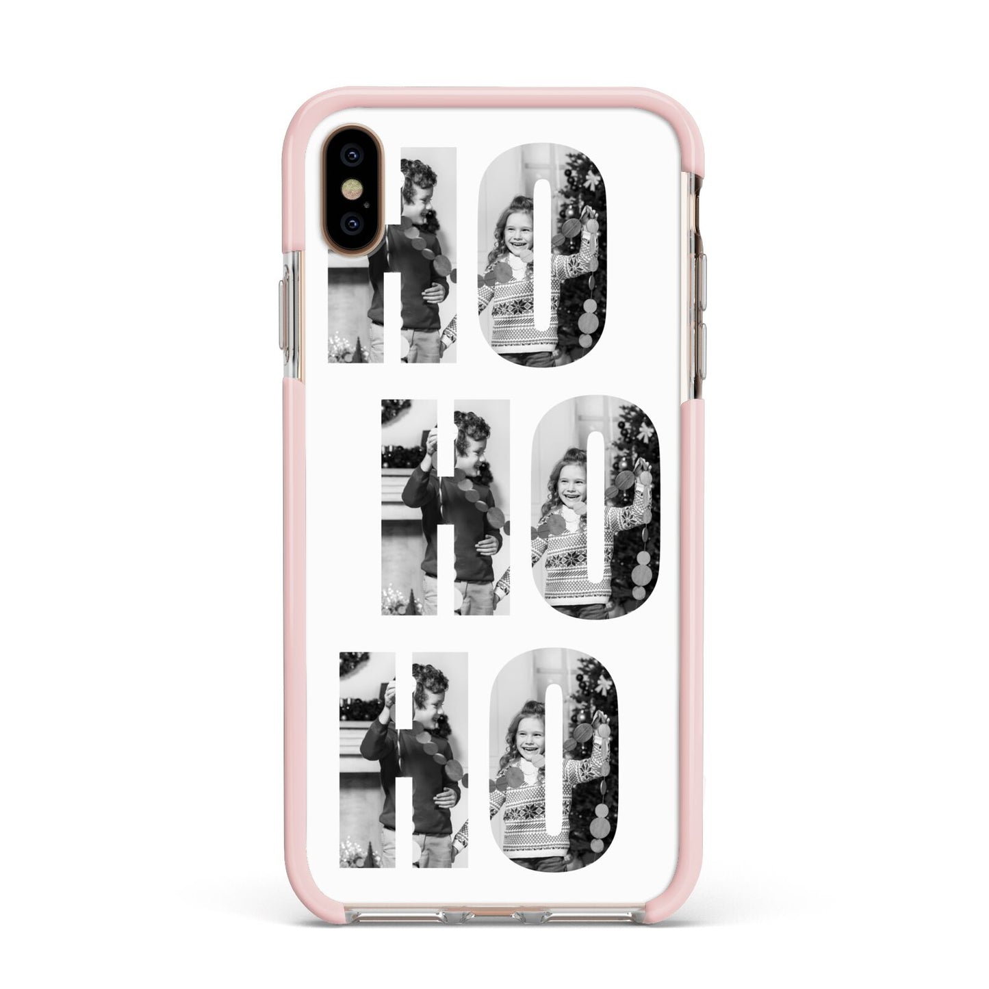 Ho Ho Ho Photo Upload Christmas Apple iPhone Xs Max Impact Case Pink Edge on Gold Phone