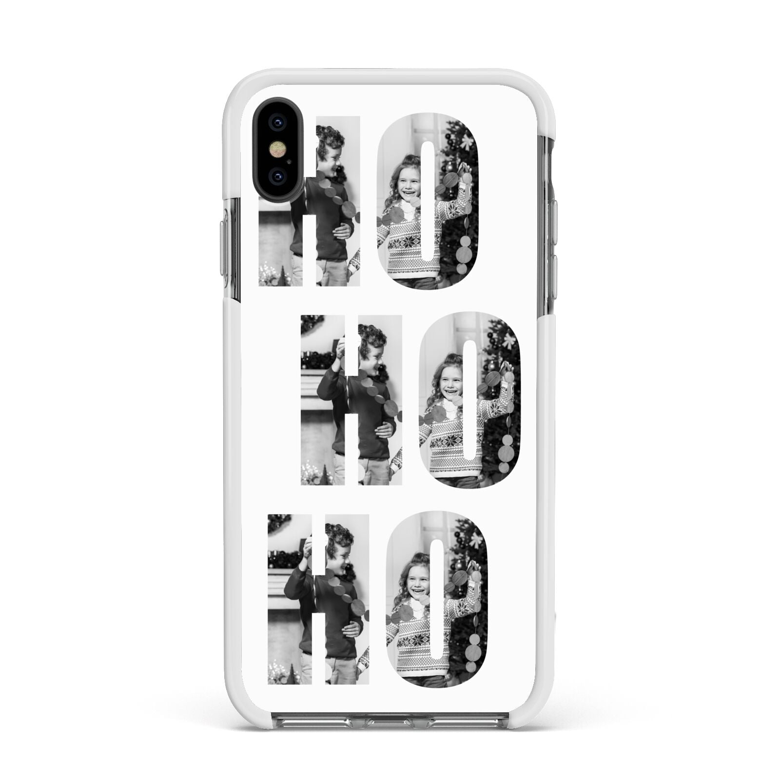 Ho Ho Ho Photo Upload Christmas Apple iPhone Xs Max Impact Case White Edge on Black Phone