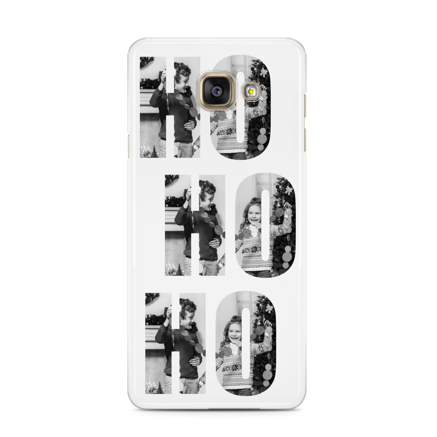 Ho Ho Ho Photo Upload Christmas Samsung Galaxy A3 2016 Case on gold phone