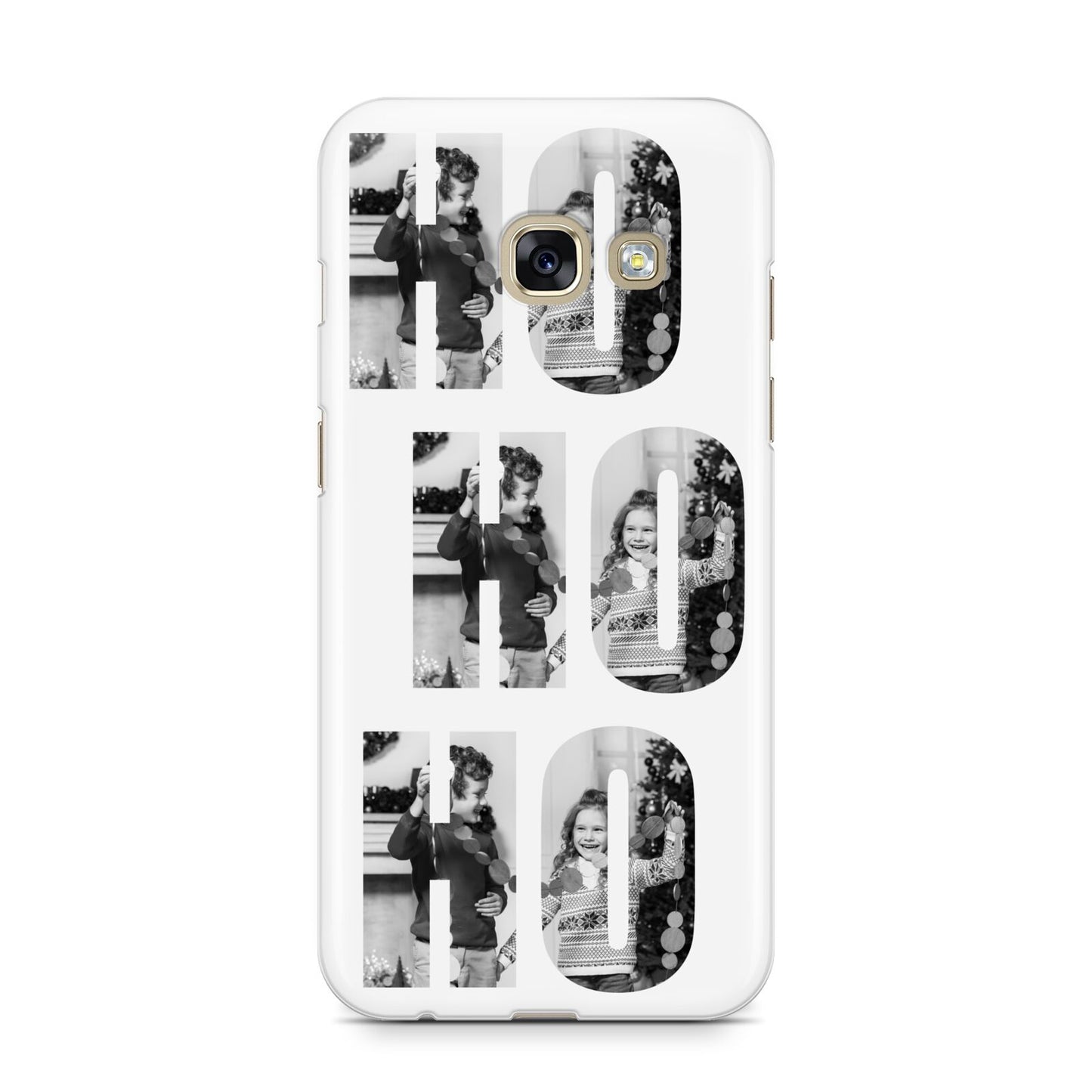 Ho Ho Ho Photo Upload Christmas Samsung Galaxy A3 2017 Case on gold phone