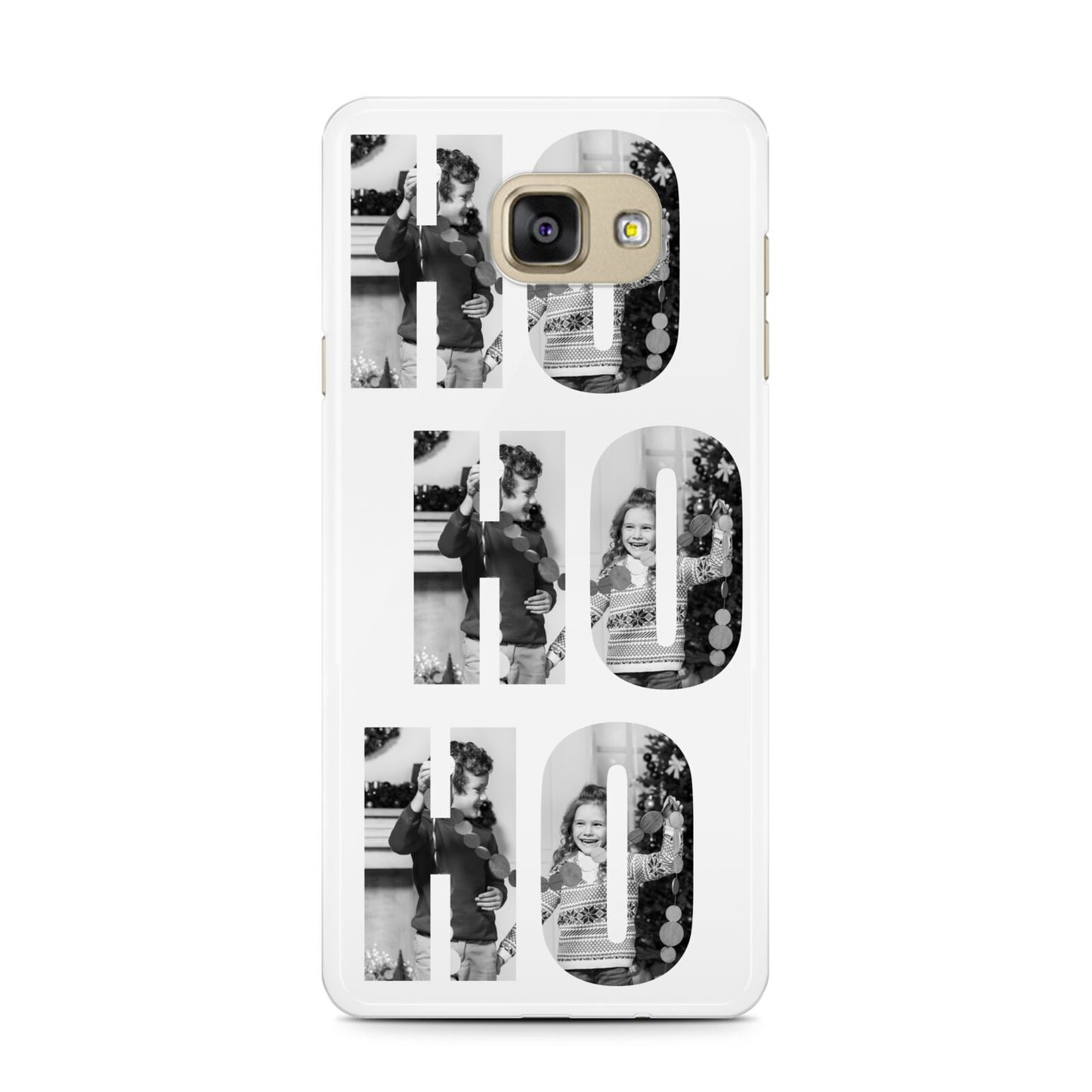 Ho Ho Ho Photo Upload Christmas Samsung Galaxy A7 2016 Case on gold phone