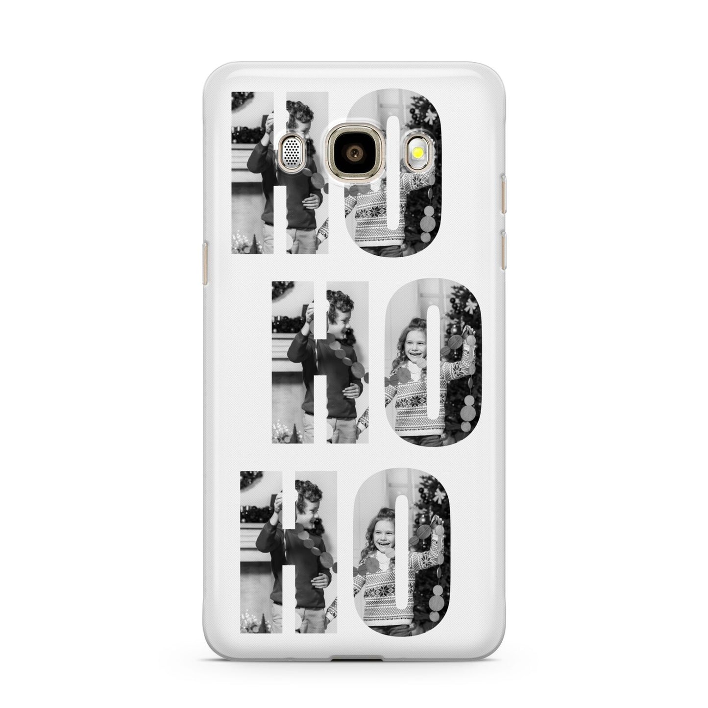 Ho Ho Ho Photo Upload Christmas Samsung Galaxy J7 2016 Case on gold phone