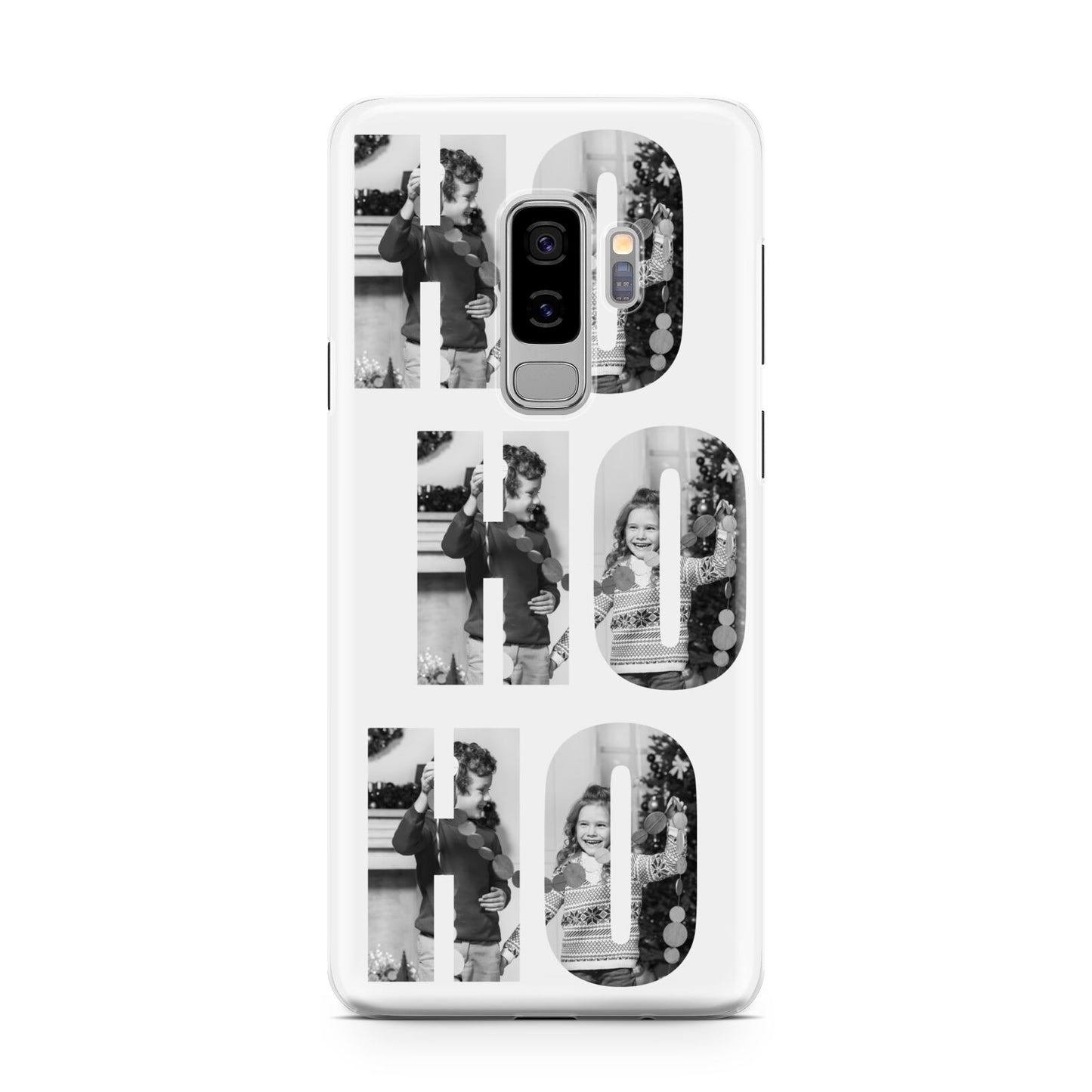 Ho Ho Ho Photo Upload Christmas Samsung Galaxy S9 Plus Case on Silver phone