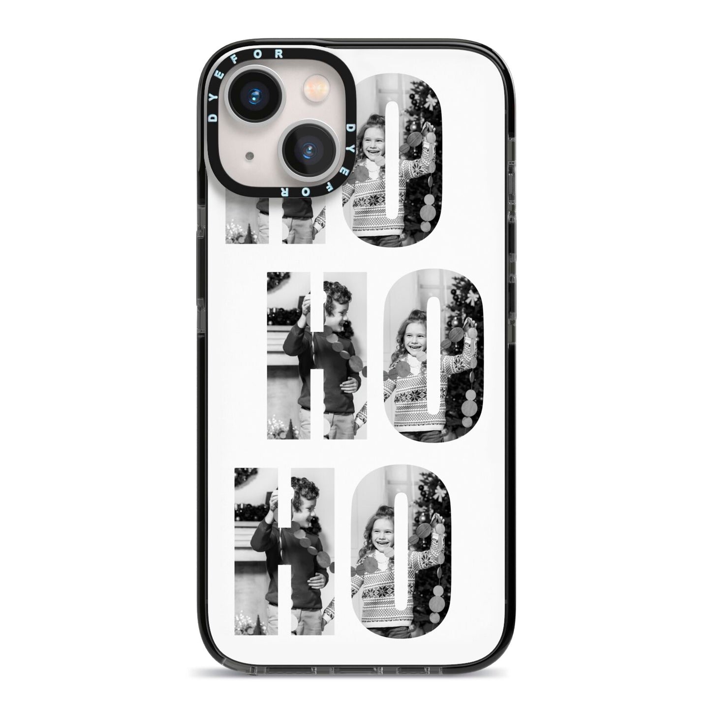 Ho Ho Ho Photo Upload Christmas iPhone 13 Black Impact Case on Silver phone