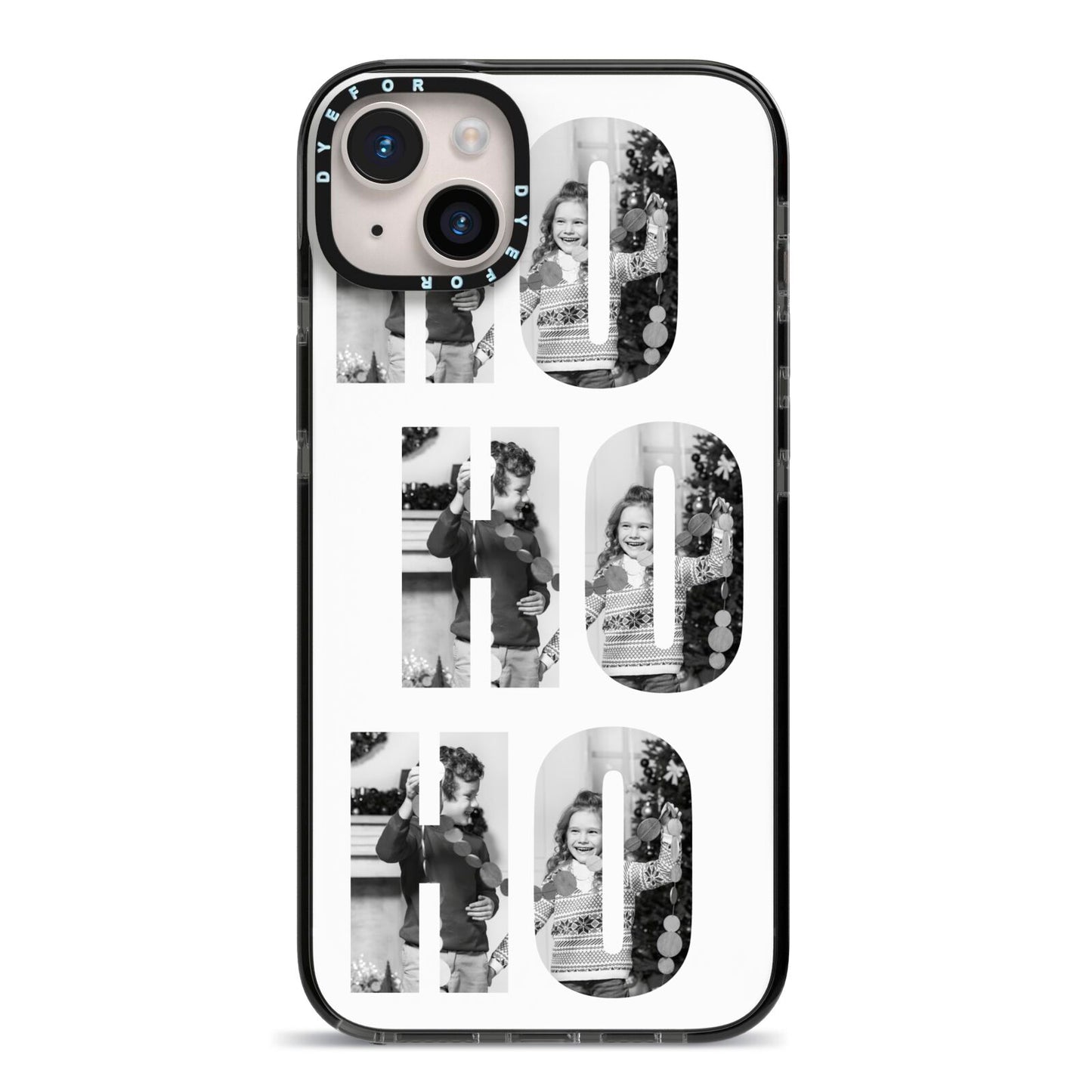 Ho Ho Ho Photo Upload Christmas iPhone 14 Plus Black Impact Case on Silver phone