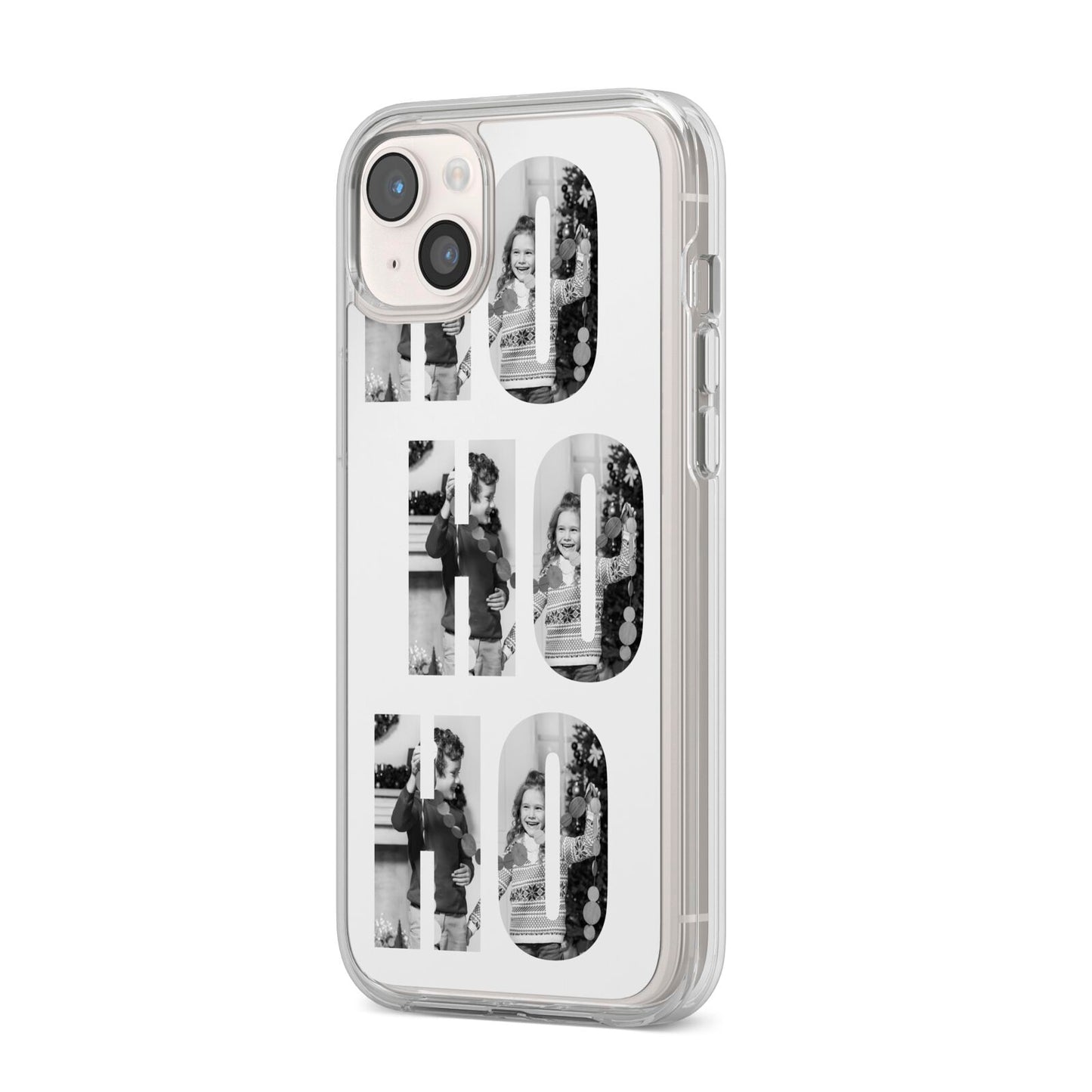 Ho Ho Ho Photo Upload Christmas iPhone 14 Plus Clear Tough Case Starlight Angled Image