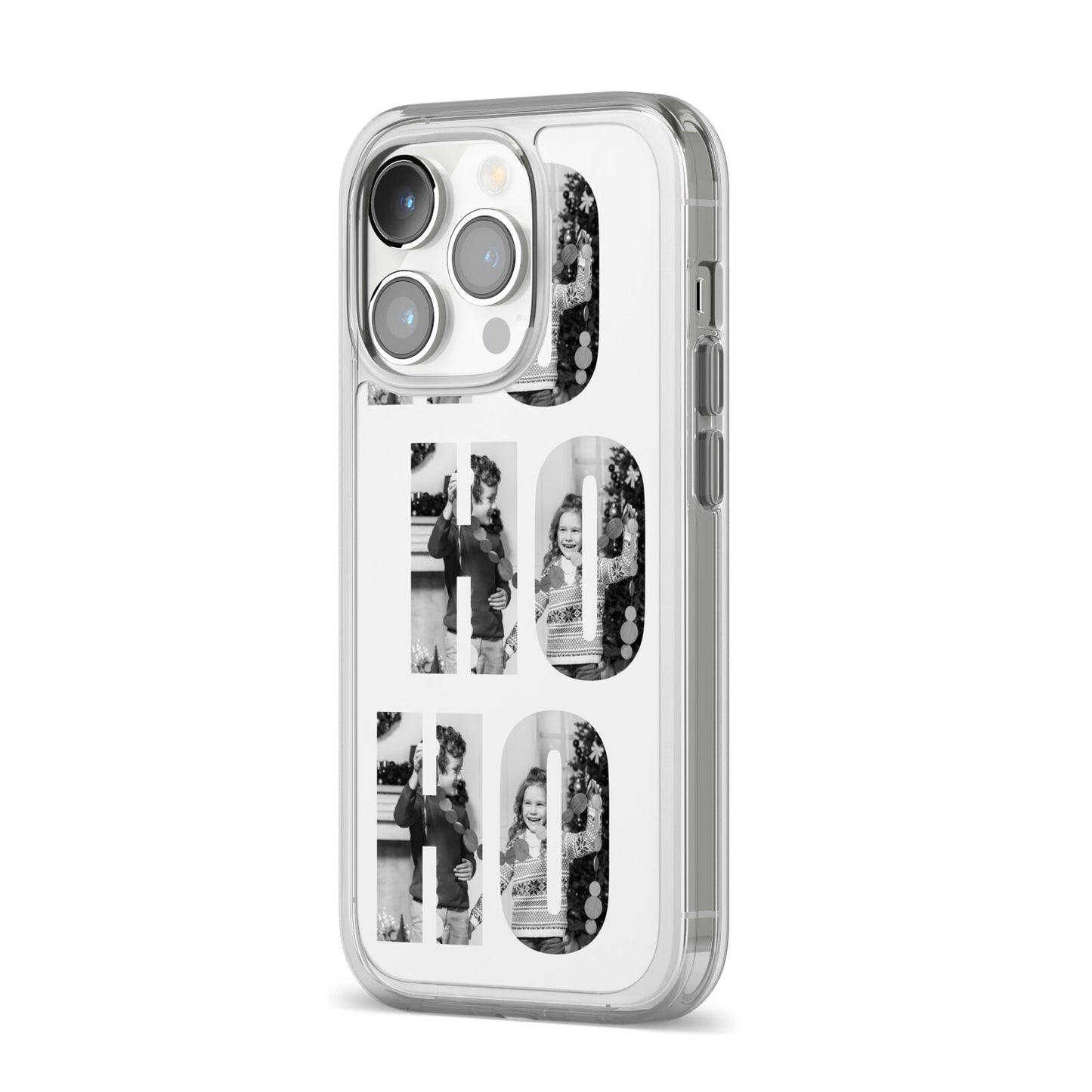 Ho Ho Ho Photo Upload Christmas iPhone 14 Pro Clear Tough Case Silver Angled Image