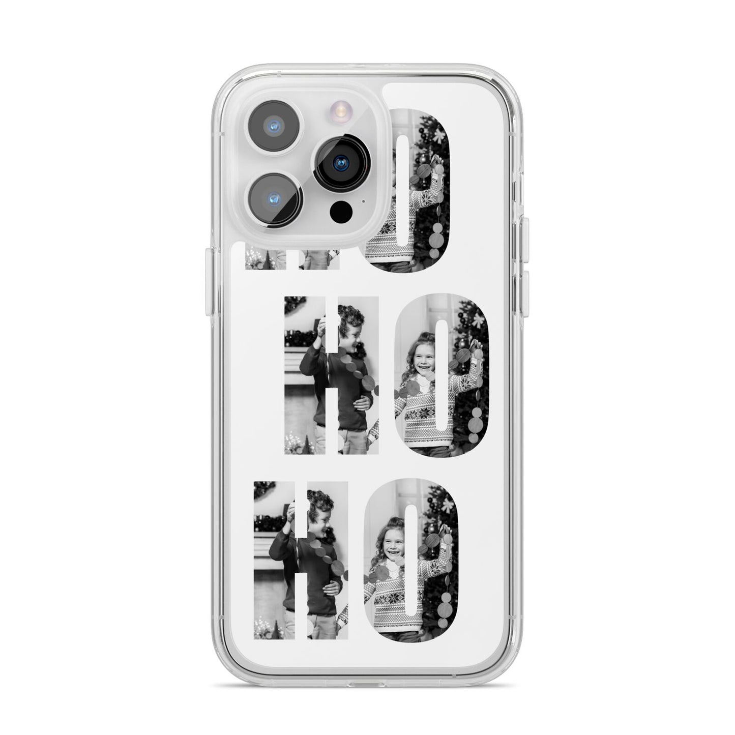 Ho Ho Ho Photo Upload Christmas iPhone 14 Pro Max Clear Tough Case Silver