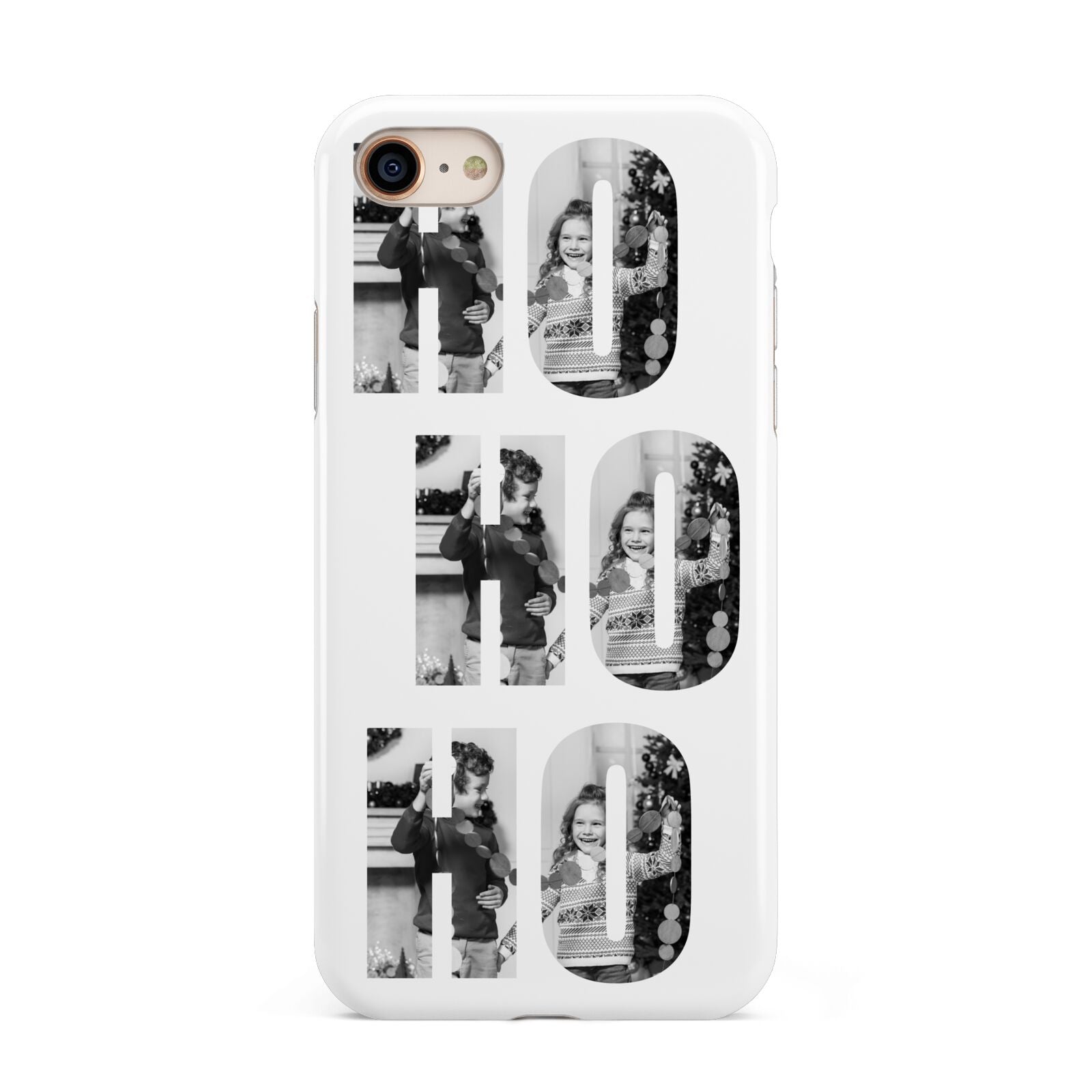 Ho Ho Ho Photo Upload Christmas iPhone 8 3D Tough Case on Gold Phone