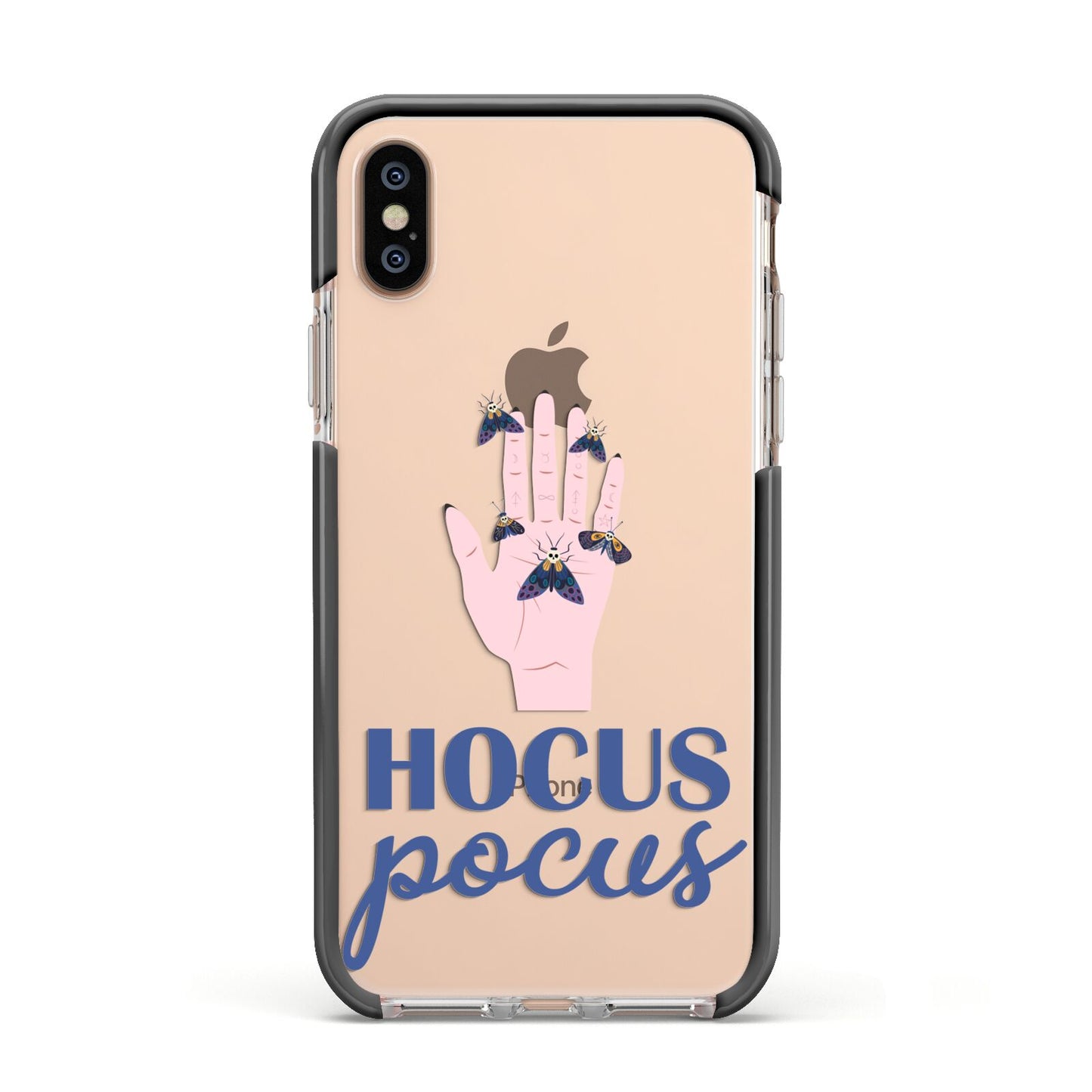 Hocus Pocus Witch Hand Apple iPhone Xs Impact Case Black Edge on Gold Phone