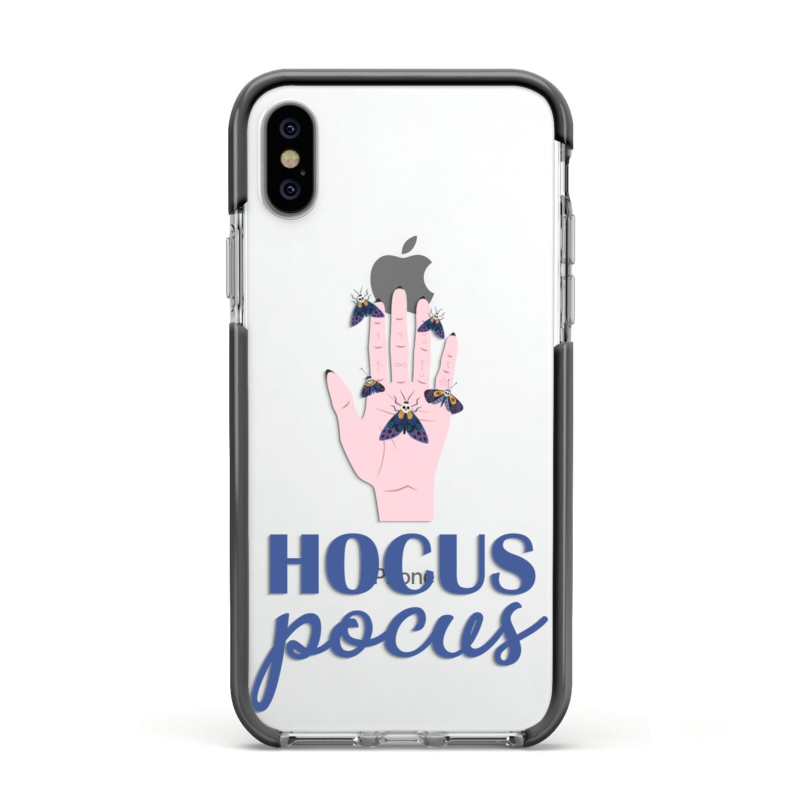 Hocus Pocus Witch Hand Apple iPhone Xs Impact Case Black Edge on Silver Phone