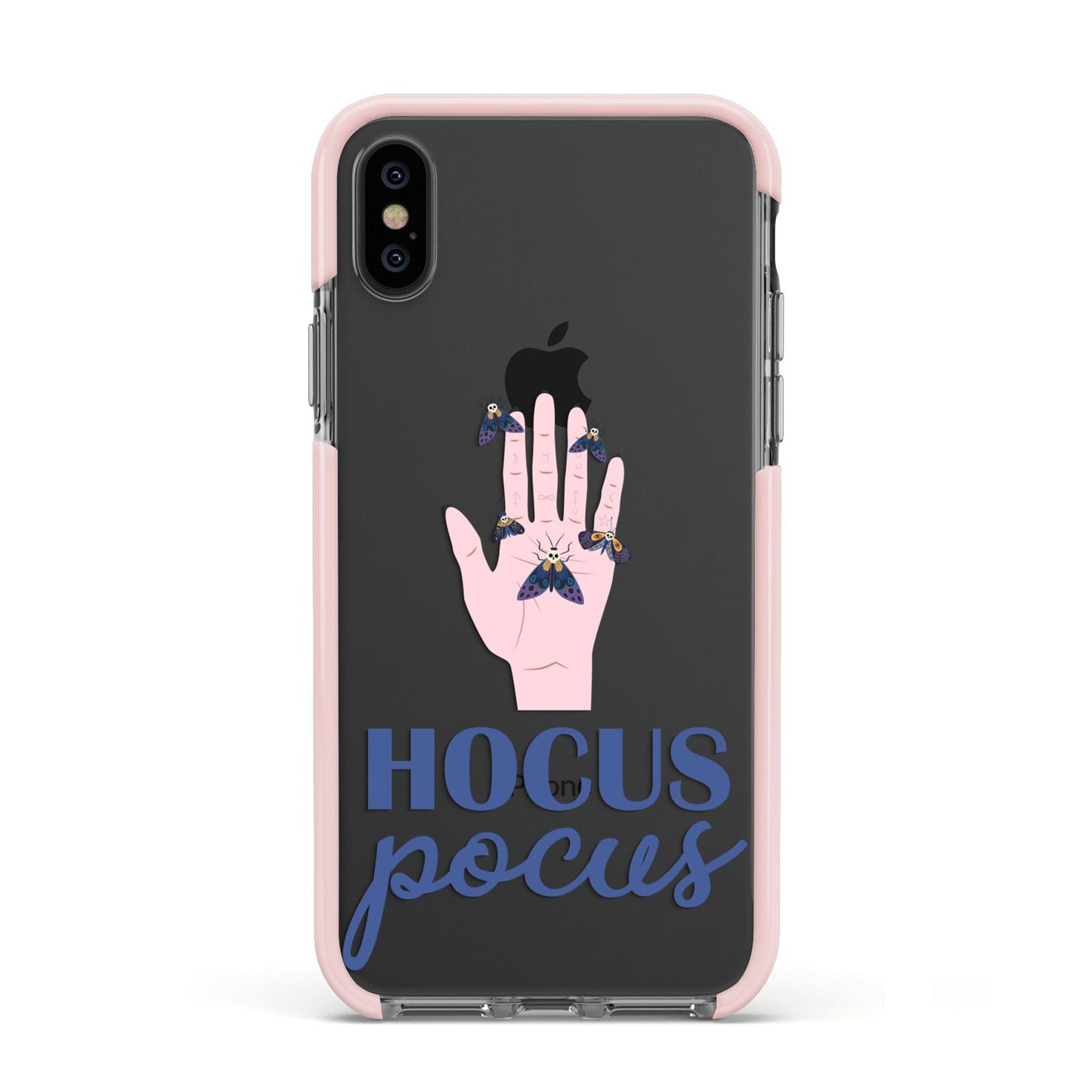 Hocus Pocus Witch Hand Apple iPhone Xs Impact Case Pink Edge on Black Phone