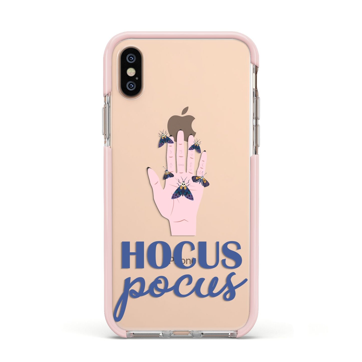 Hocus Pocus Witch Hand Apple iPhone Xs Impact Case Pink Edge on Gold Phone