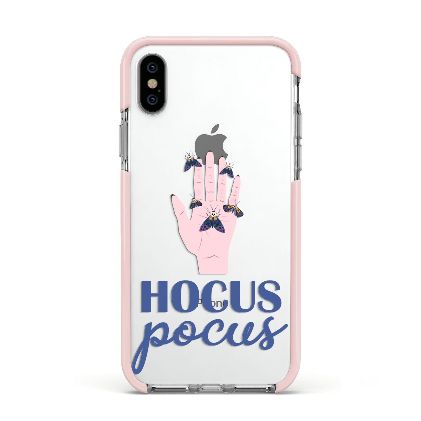 Hocus Pocus Witch Hand Apple iPhone Xs Impact Case Pink Edge on Silver Phone