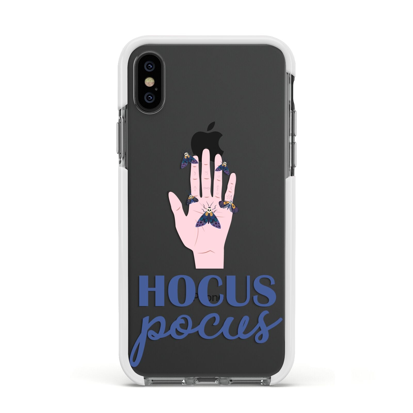 Hocus Pocus Witch Hand Apple iPhone Xs Impact Case White Edge on Black Phone