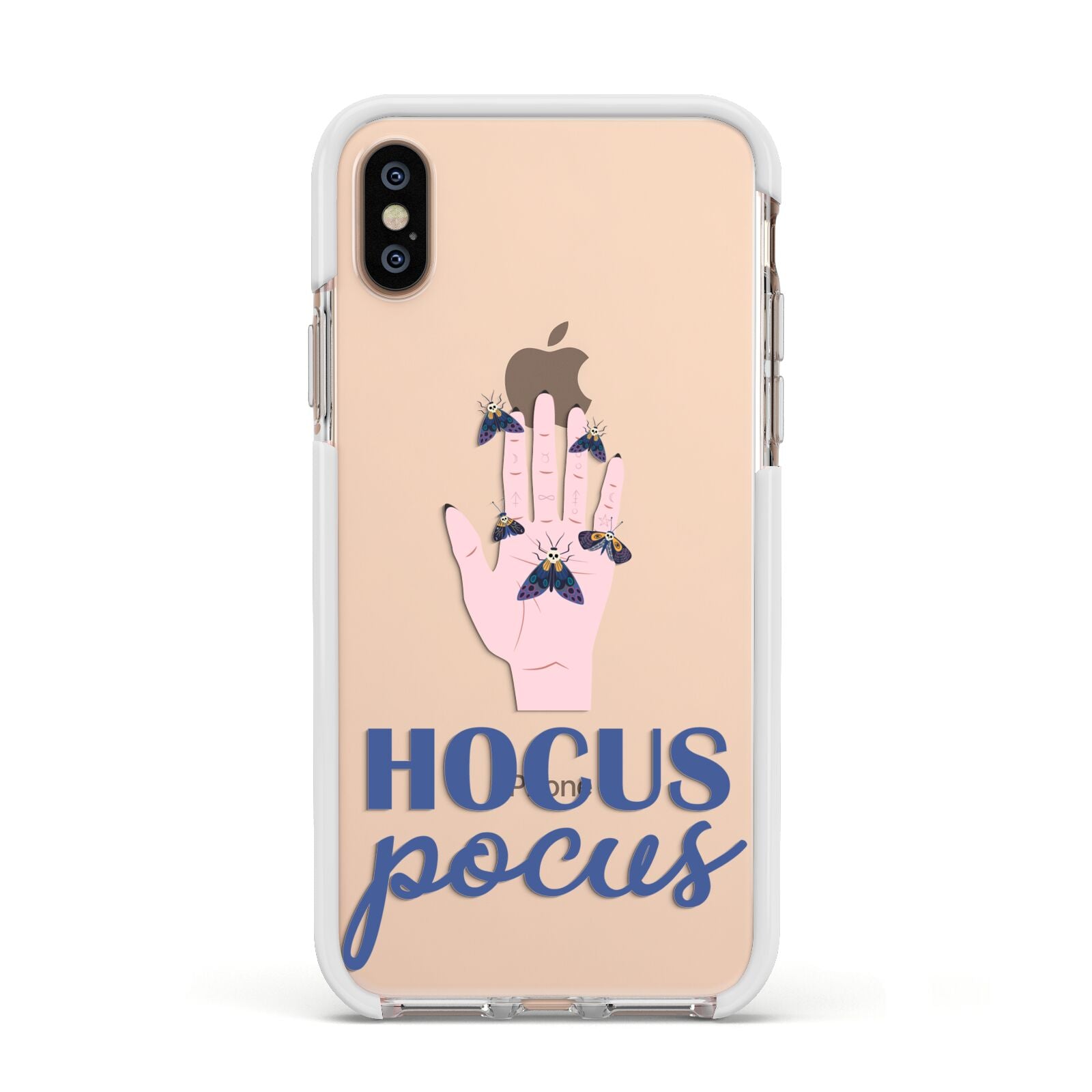 Hocus Pocus Witch Hand Apple iPhone Xs Impact Case White Edge on Gold Phone