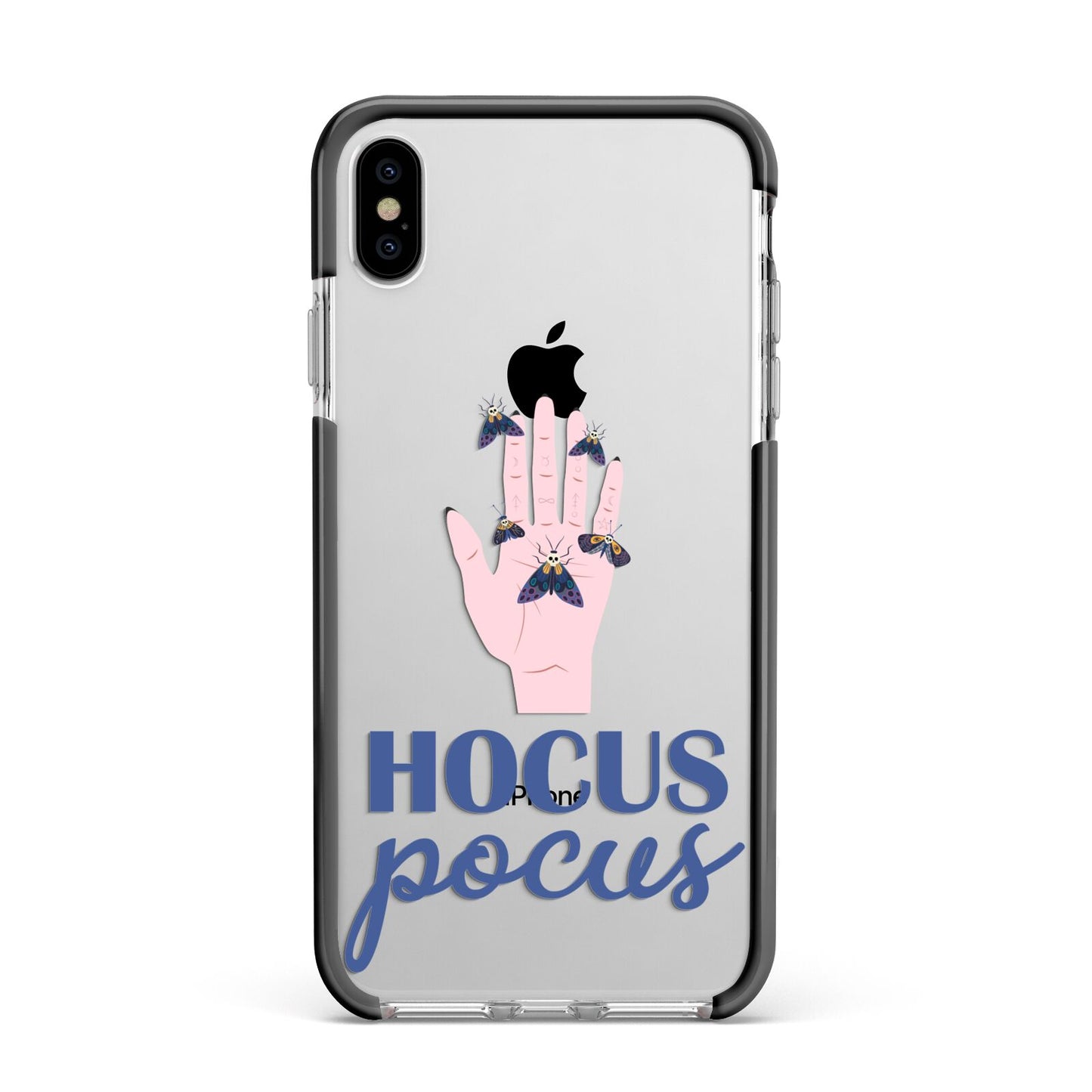 Hocus Pocus Witch Hand Apple iPhone Xs Max Impact Case Black Edge on Silver Phone