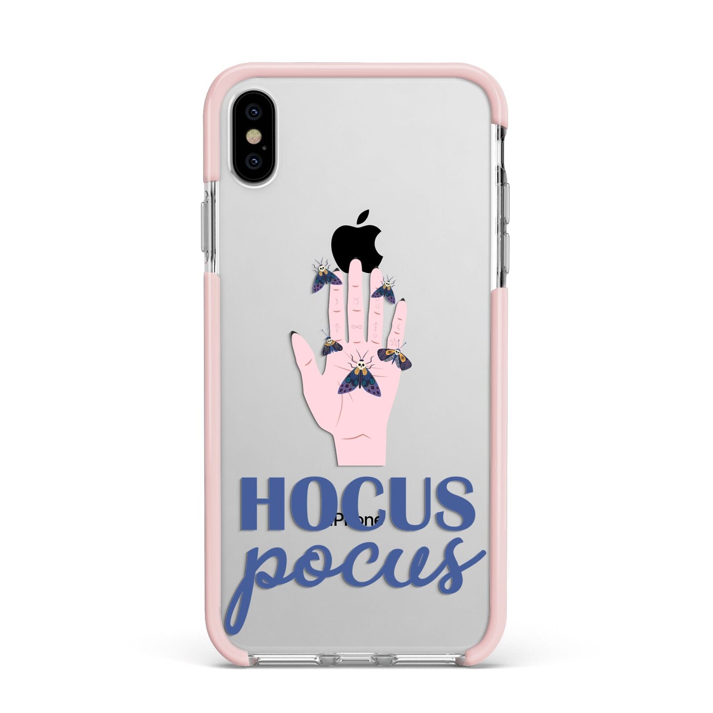 Hocus Pocus Witch Hand Apple iPhone Xs Max Impact Case Pink Edge on Silver Phone