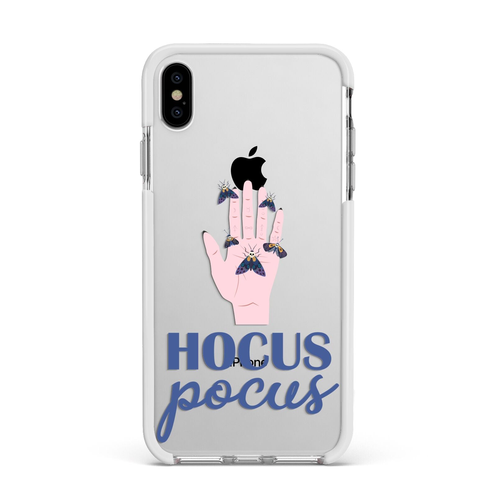 Hocus Pocus Witch Hand Apple iPhone Xs Max Impact Case White Edge on Silver Phone