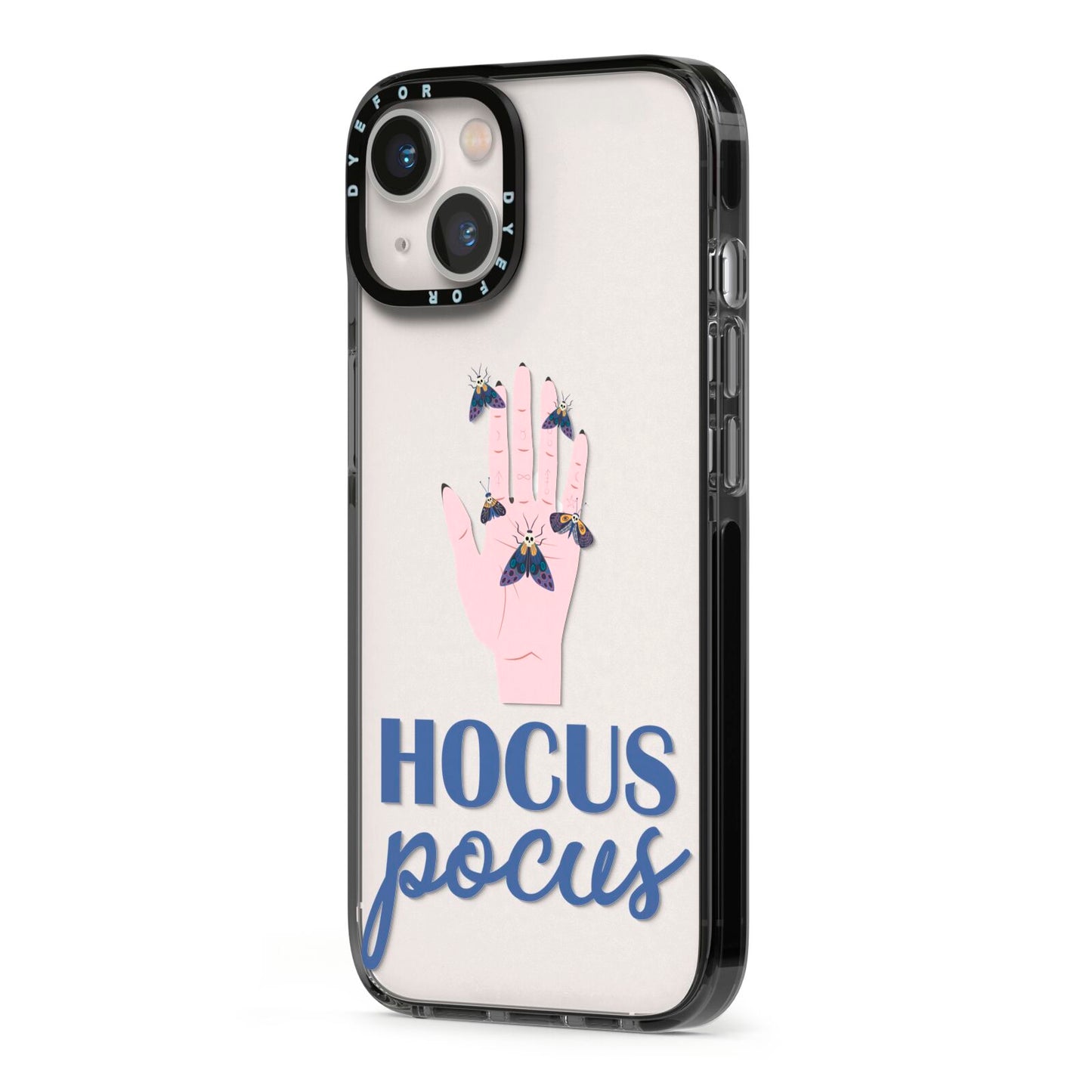 Hocus Pocus Witch Hand iPhone 13 Black Impact Case Side Angle on Silver phone