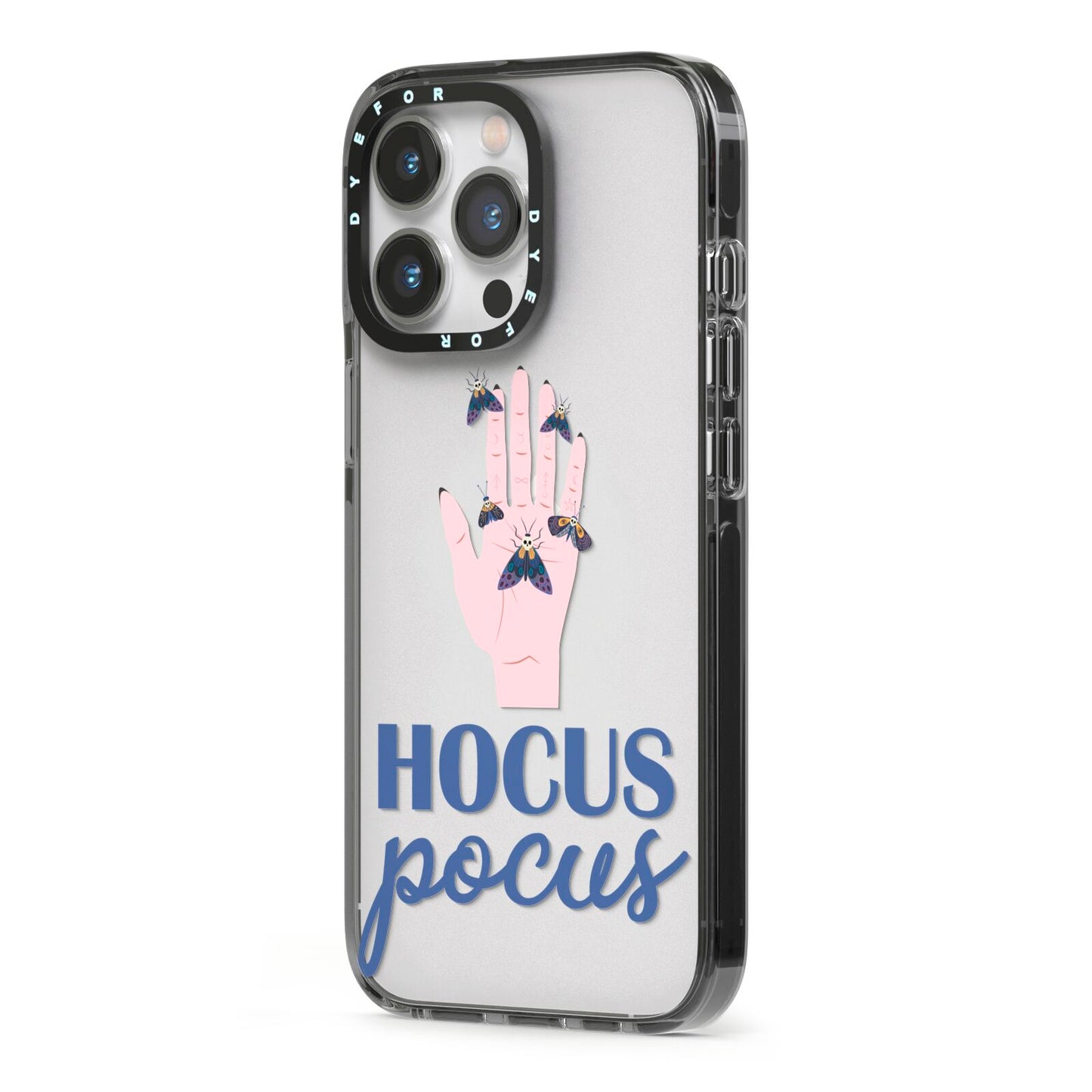 Hocus Pocus Witch Hand iPhone 13 Pro Black Impact Case Side Angle on Silver phone