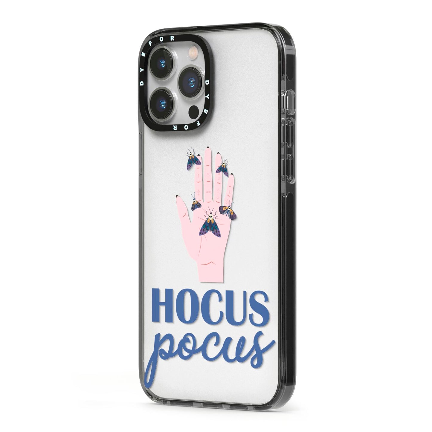 Hocus Pocus Witch Hand iPhone 13 Pro Max Black Impact Case Side Angle on Silver phone