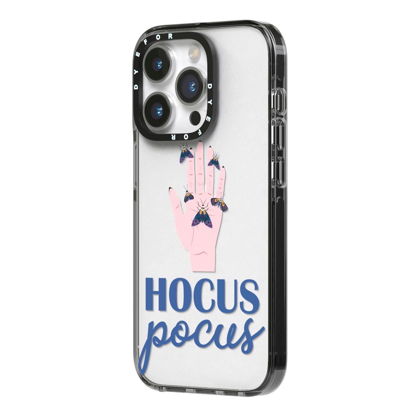 Hocus Pocus Witch Hand iPhone 14 Pro Black Impact Case Side Angle on Silver phone