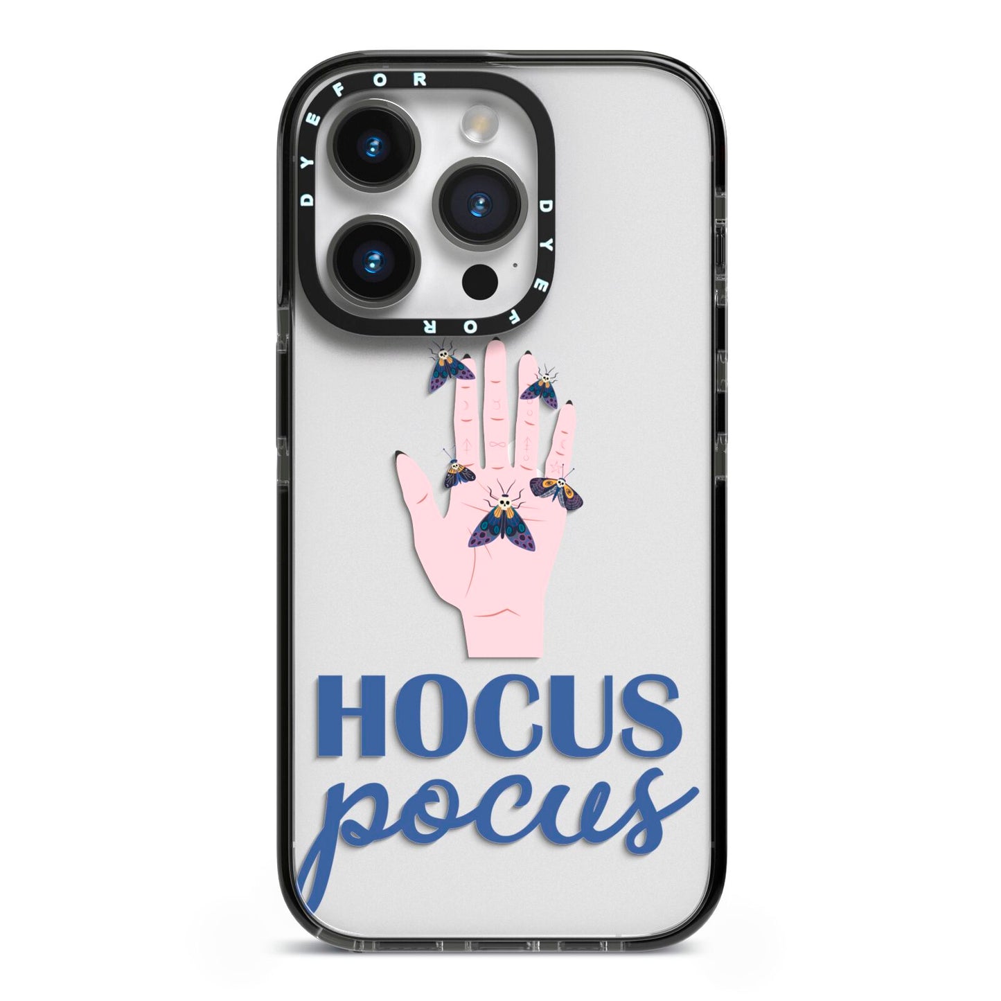 Hocus Pocus Witch Hand iPhone 14 Pro Black Impact Case on Silver phone