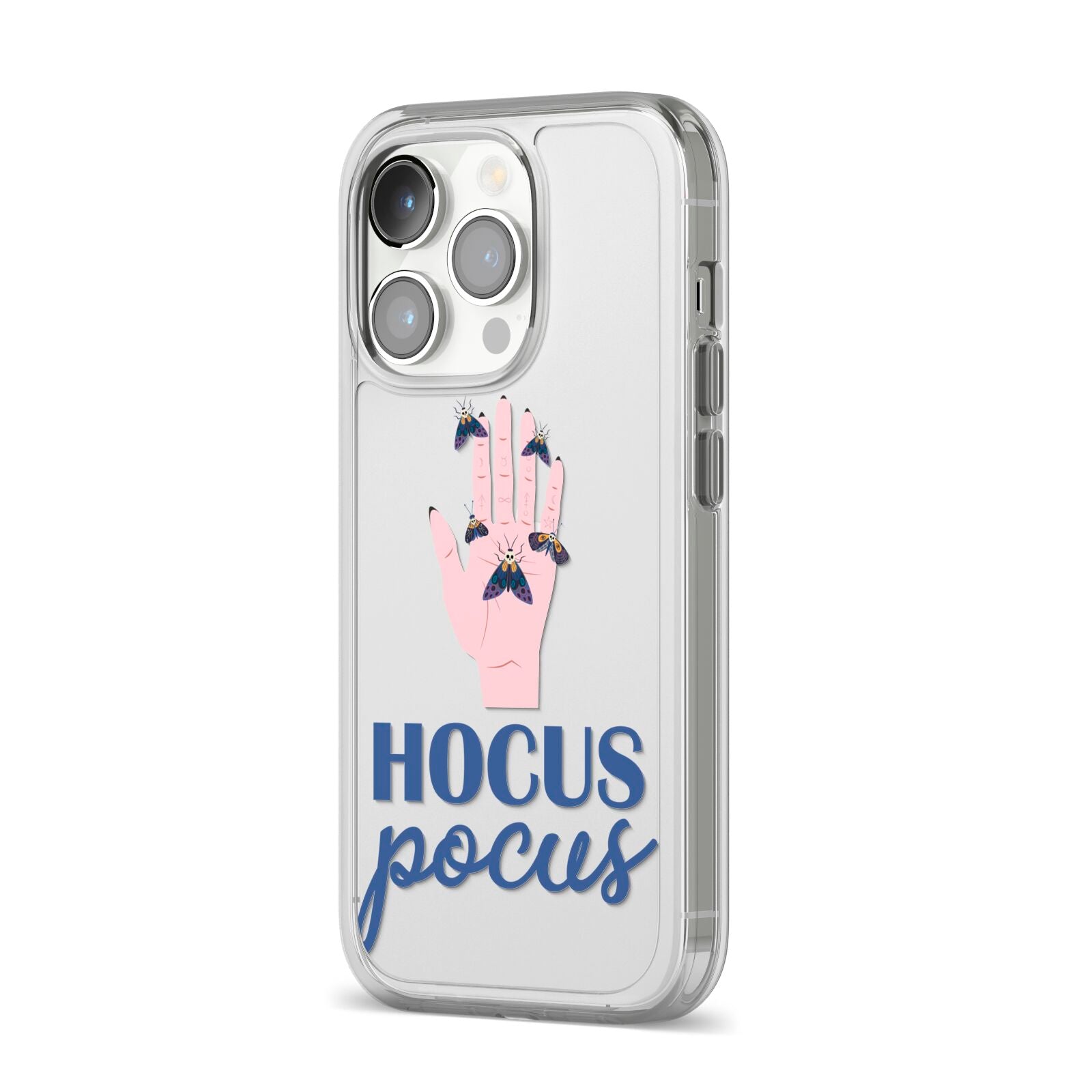 Hocus Pocus Witch Hand iPhone 14 Pro Clear Tough Case Silver Angled Image