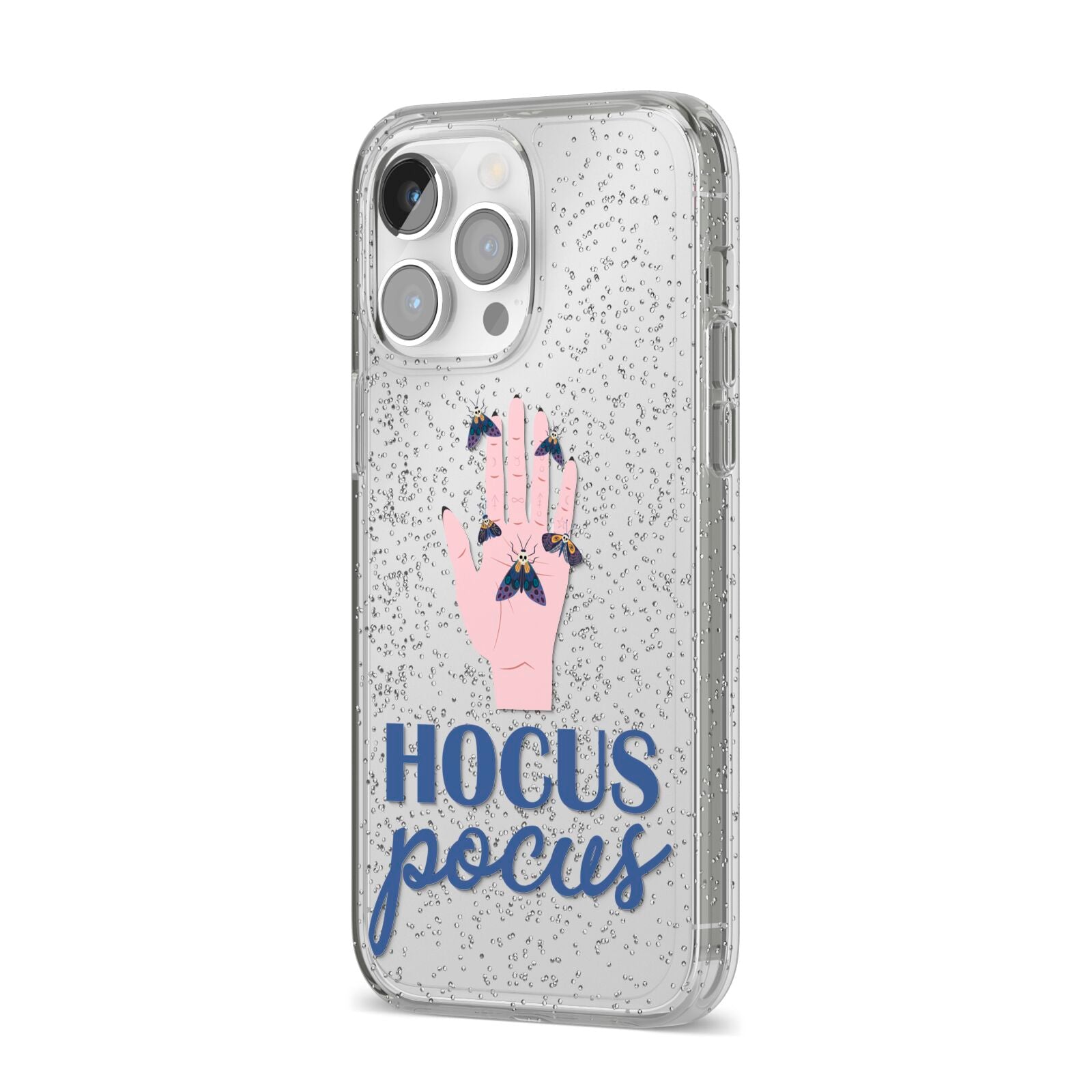 Hocus Pocus Witch Hand iPhone 14 Pro Max Glitter Tough Case Silver Angled Image