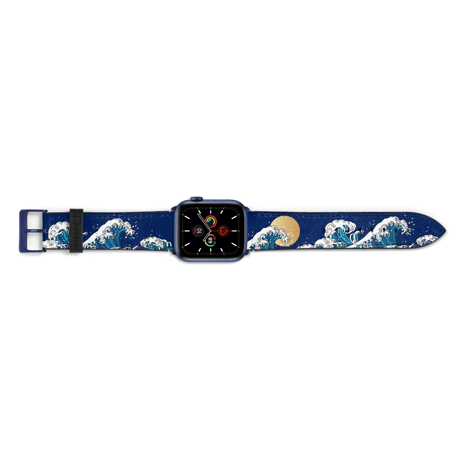 Hokusai Japanese Waves Apple Watch Strap Landscape Image Blue Hardware