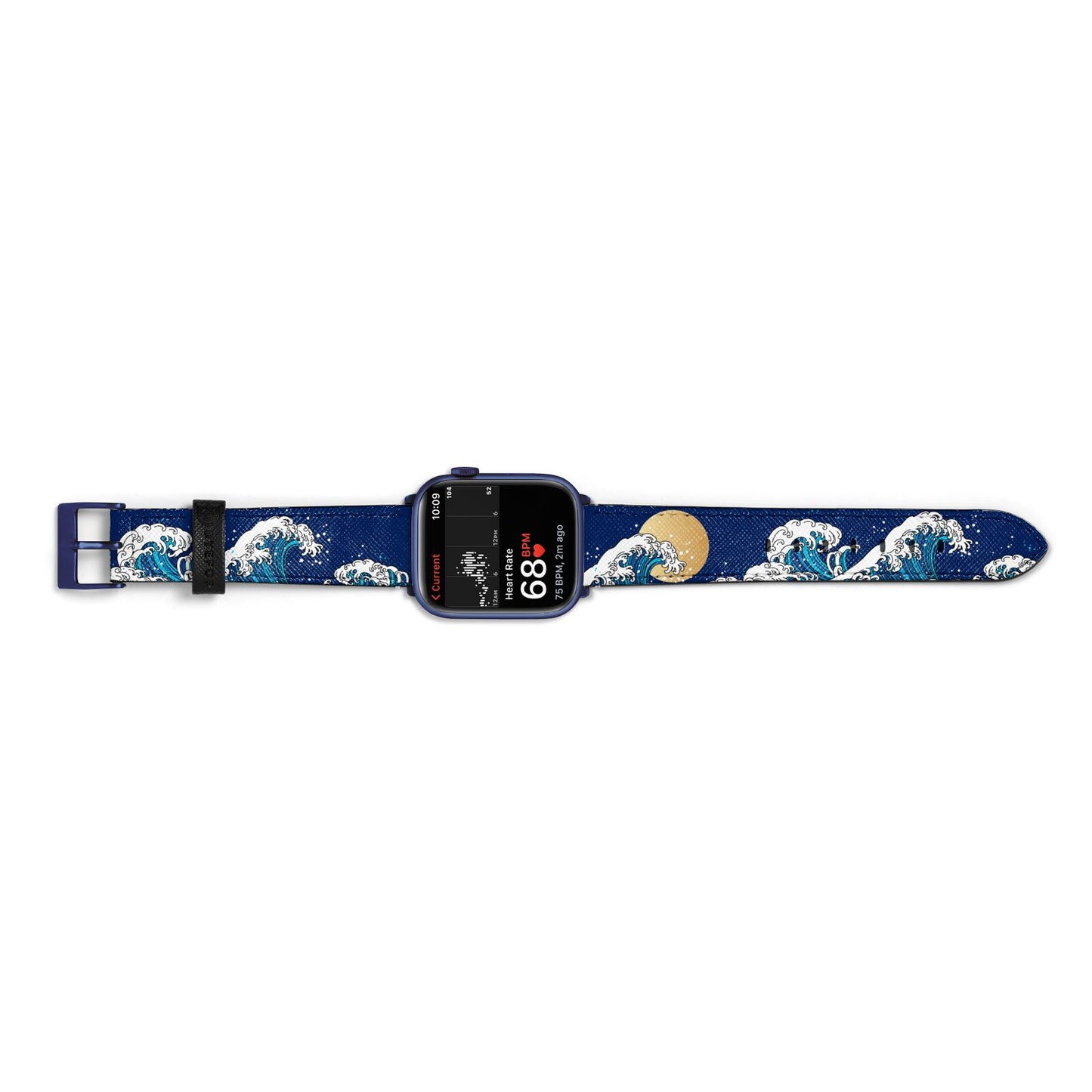 Hokusai Japanese Waves Apple Watch Strap Size 38mm Landscape Image Blue Hardware